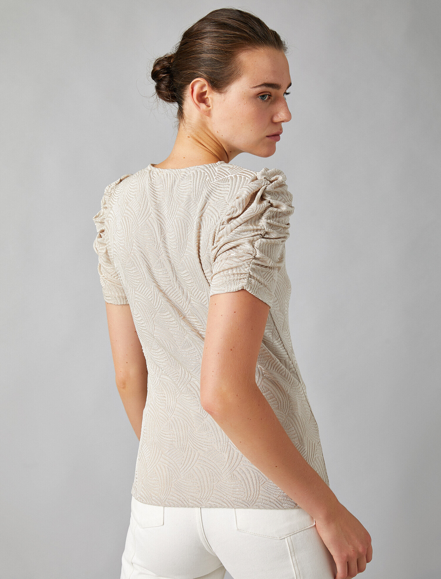   Bisiklet Yaka Kısa Kollu Omuz Detaylı Bluz