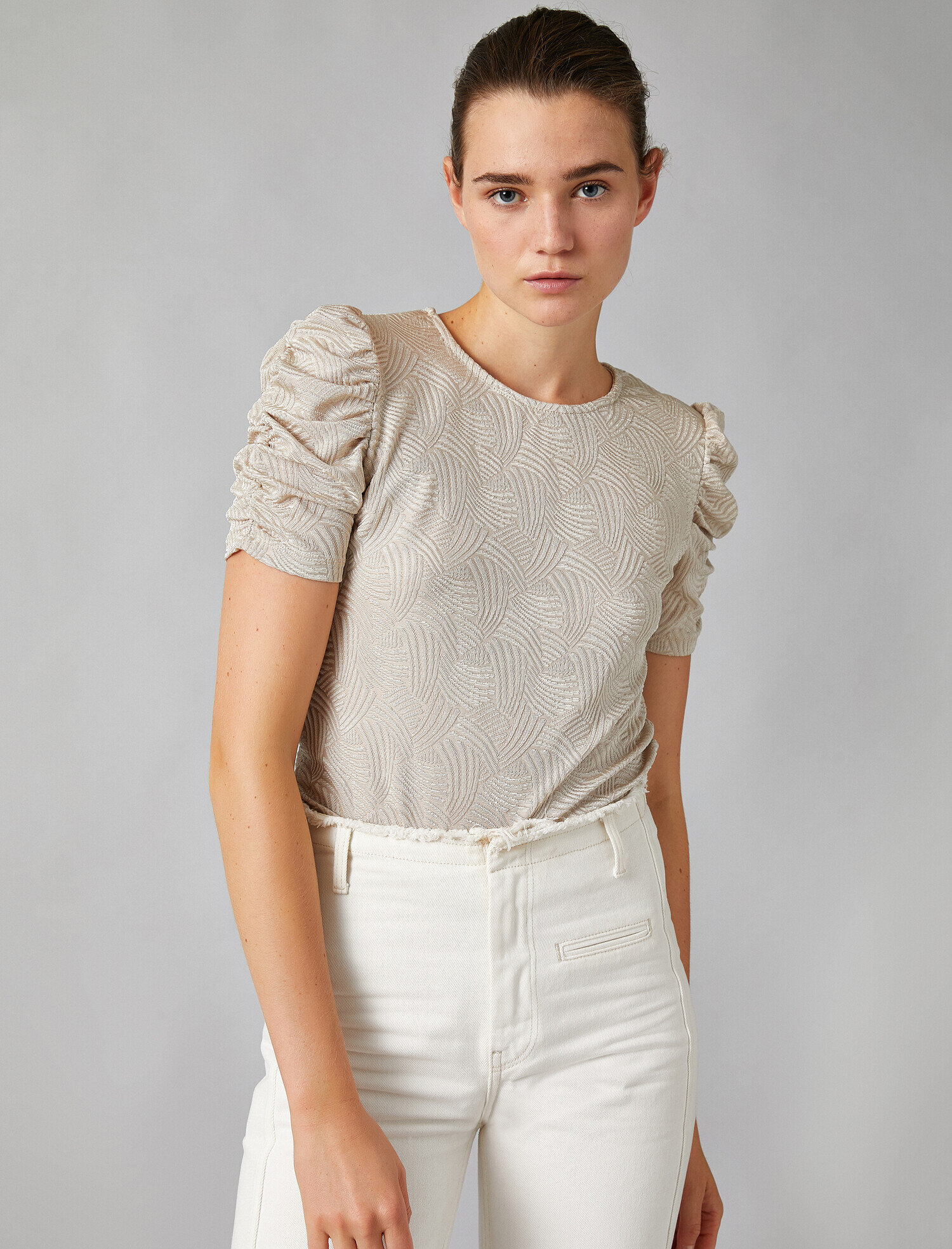   Bisiklet Yaka Kısa Kollu Omuz Detaylı Bluz