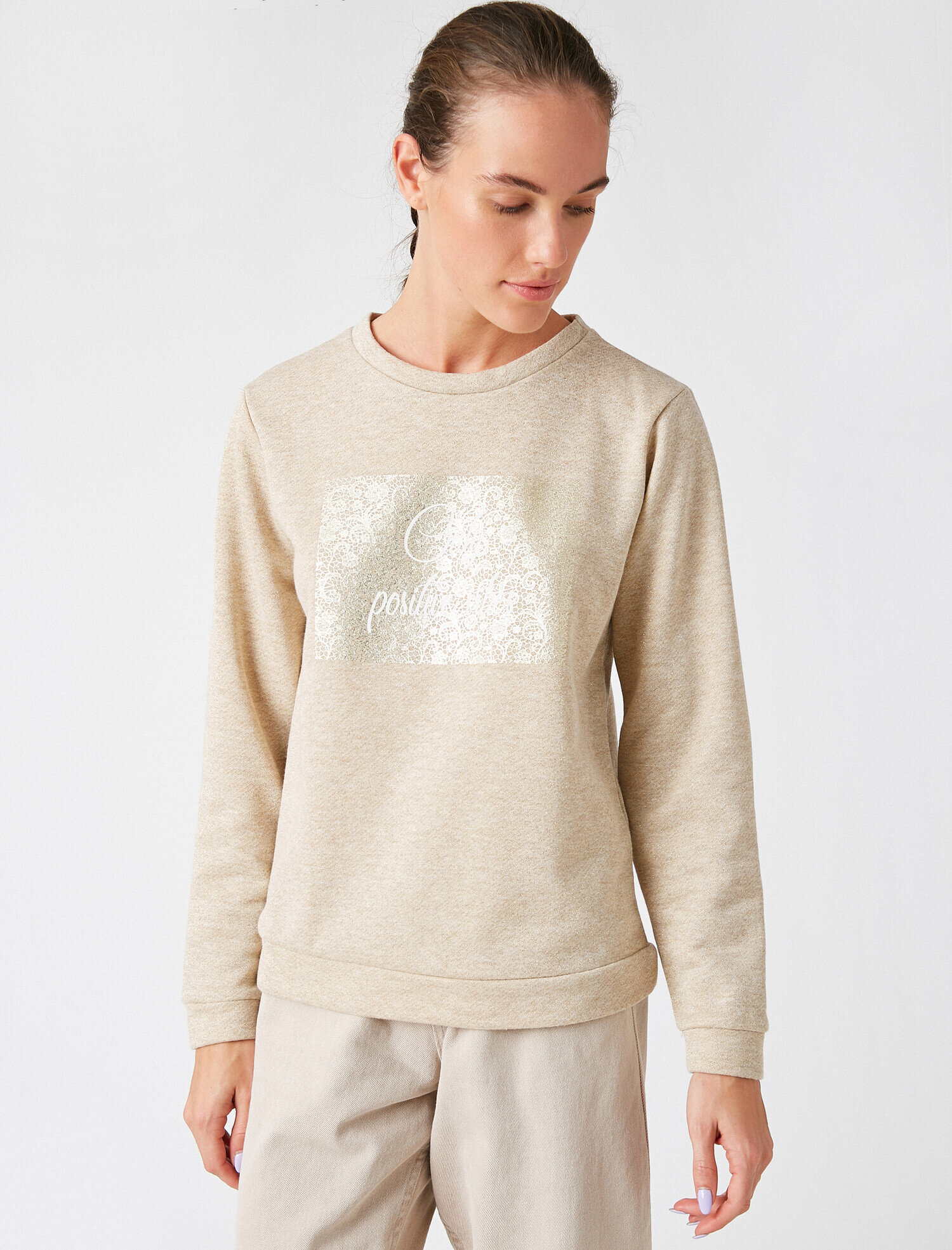   Bisiklet Yaka Oversize Yazılı Baskılı Sweatshirt