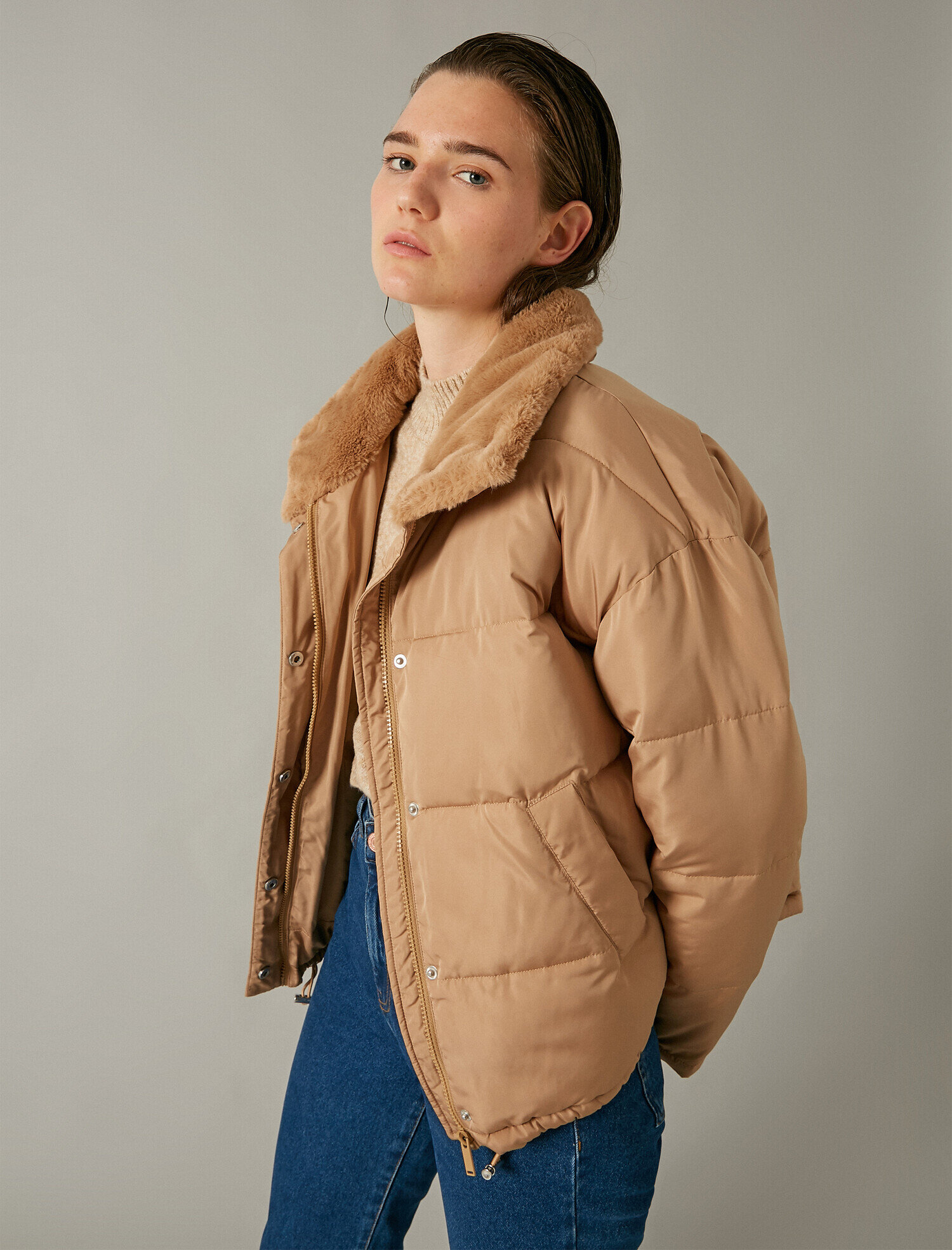 Suni Kürk Detaylı Şişme Mont