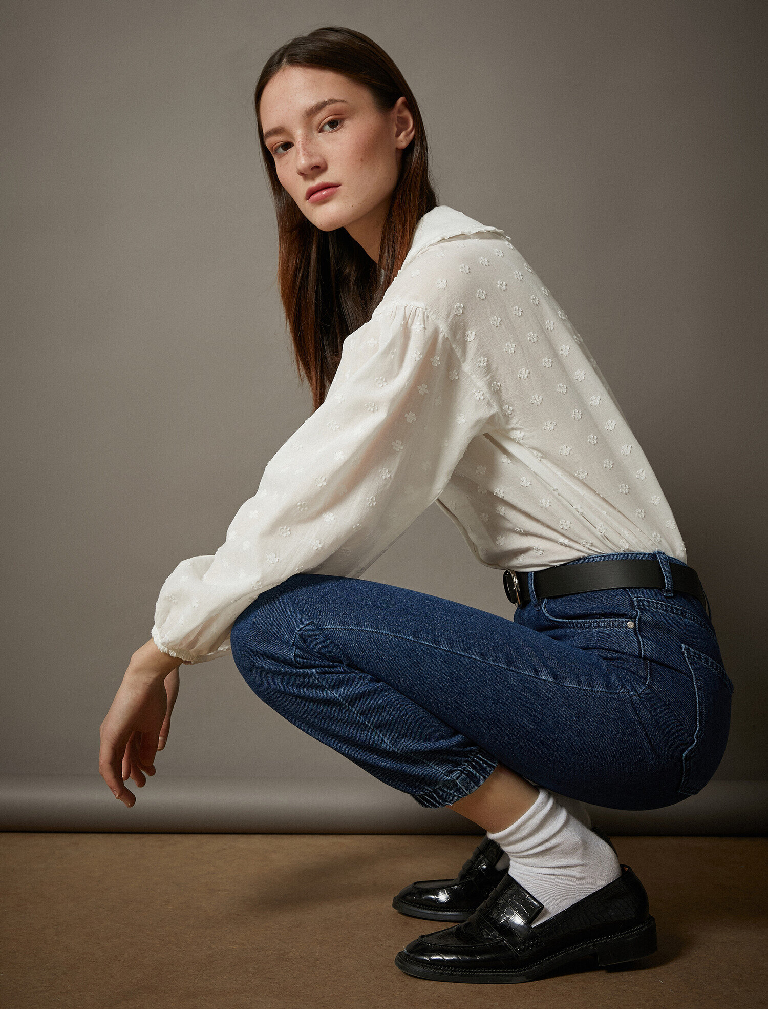   Jogger Jean - Yüksek Bel Rahat Kesim Paçası Lastikli Pantolon