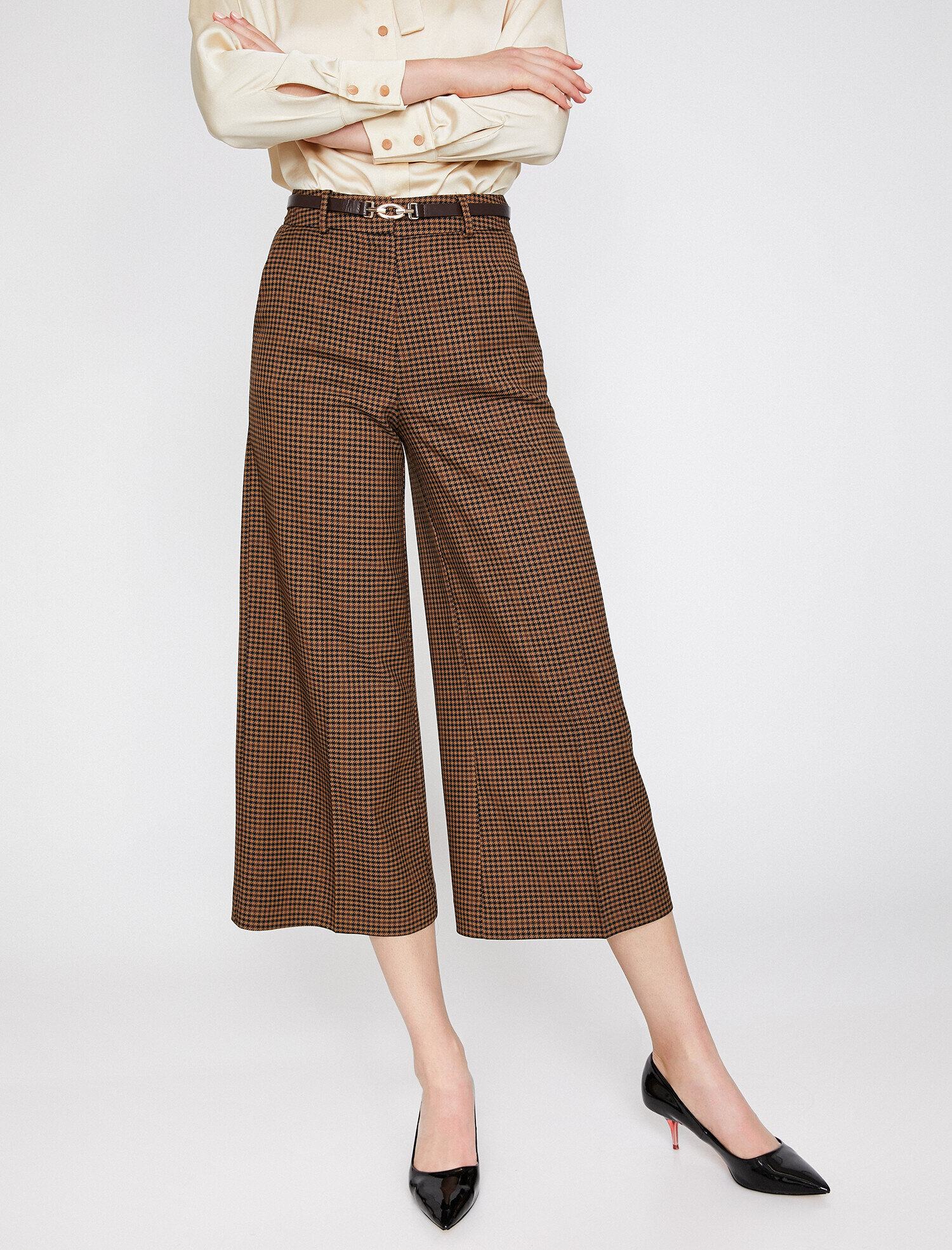   Ekoseli Geniş Paça Pantolon