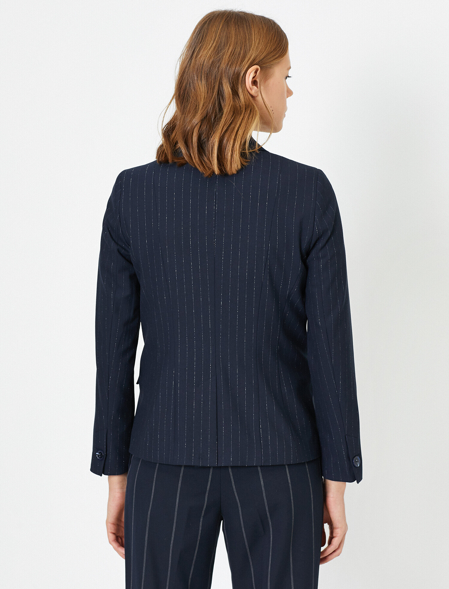   Cep Detaylı Çizgili Blazer Ceket