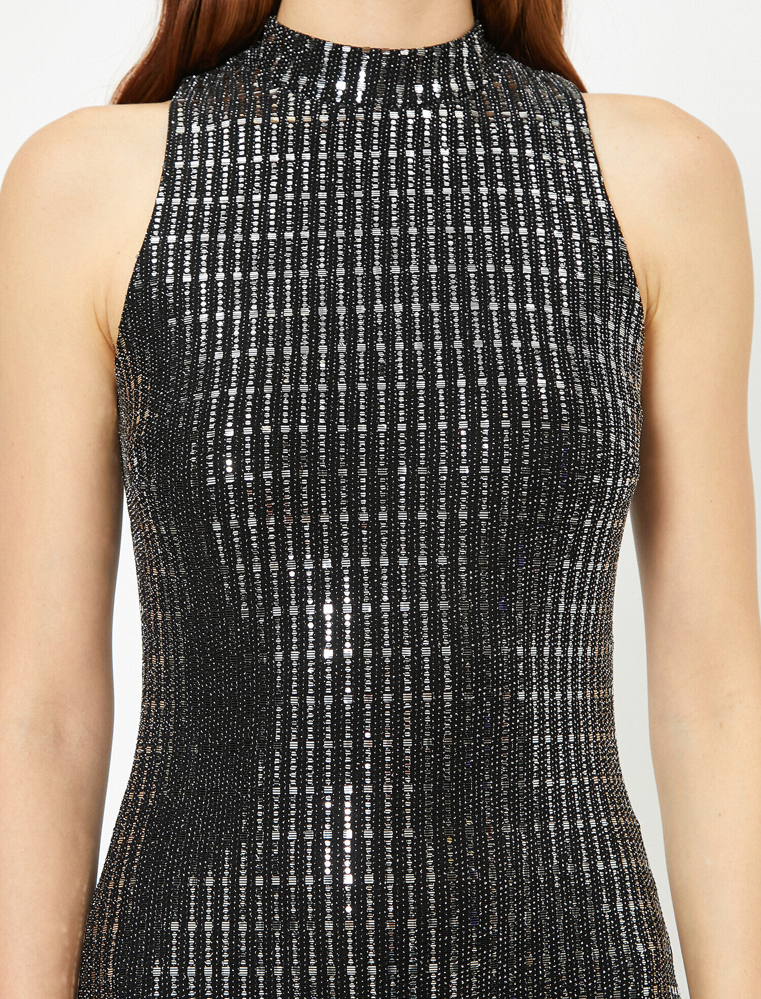   Payetli Abiye Elbise Püskül ve Sırt Detaylı Midi Boy