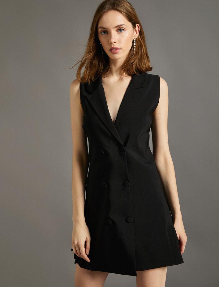  Düğme Detaylı Abiye Elbise