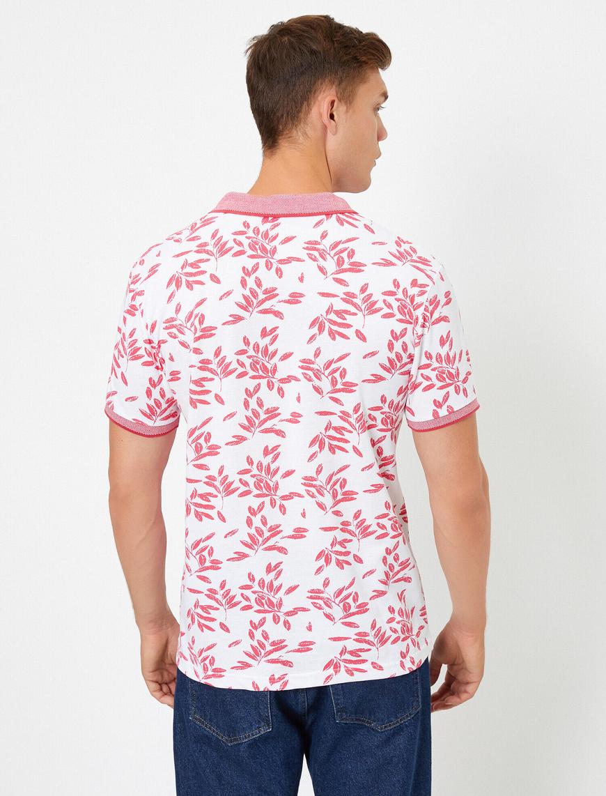   Pamuklu Polo Yaka Floral Desenli Slim Tişört