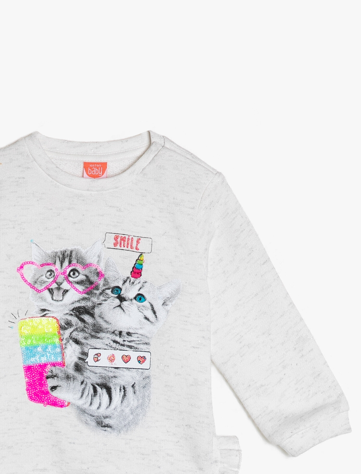  Kız Bebek Baskılı Bisiklet Yaka Uzun Kollu Sweatshirt