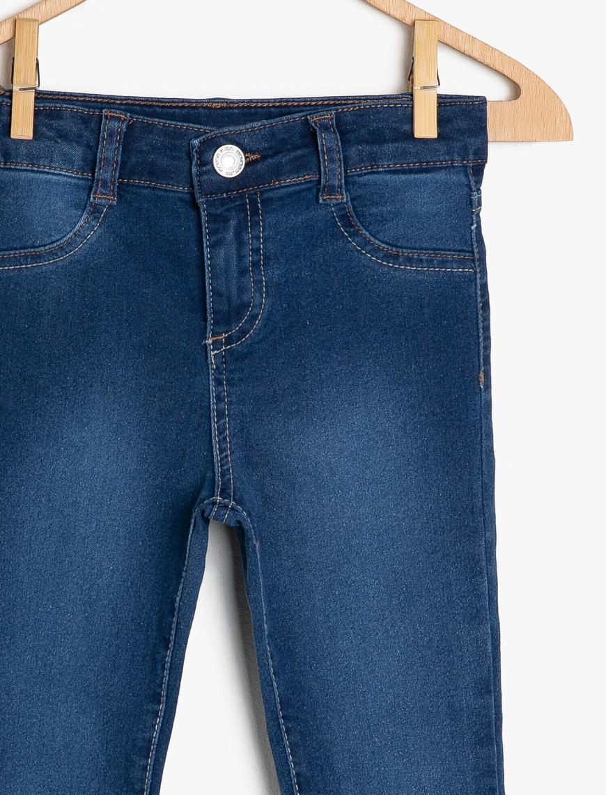  Kız Çocuk Kot Pantolon Cepli Pamuk Karışımlı - Slim Jean