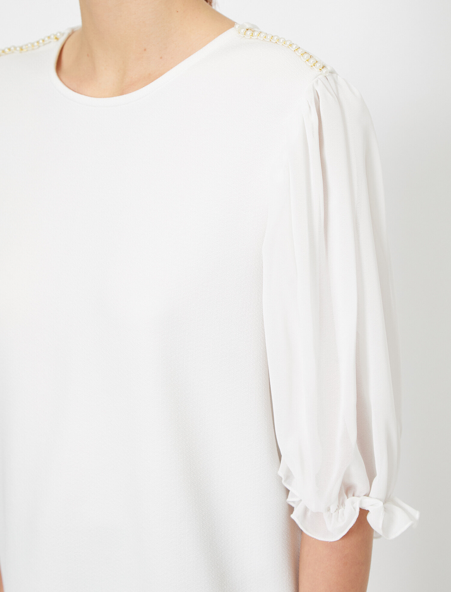   Kontrast Tül Bisiklet Yaka Tişört