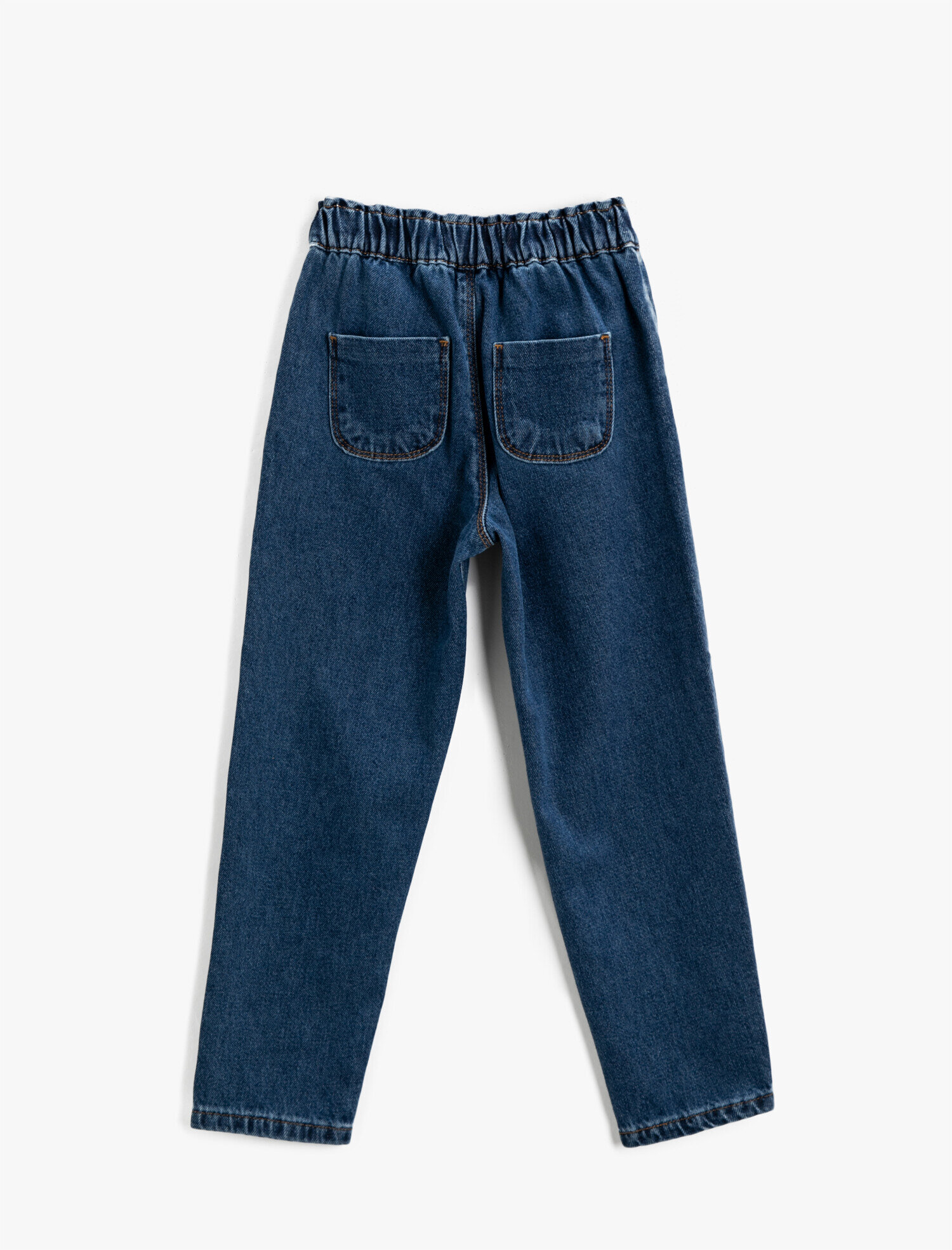  Kız Çocuk Kot Pantolon Beli Lastikli Cepli Pamuklu - Boyfriend Jean
