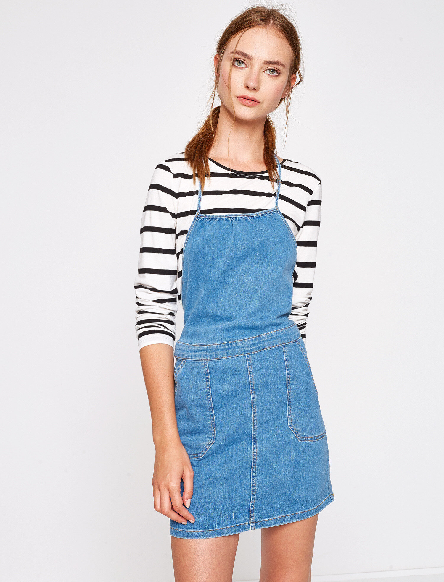   Askılı Jean Elbise