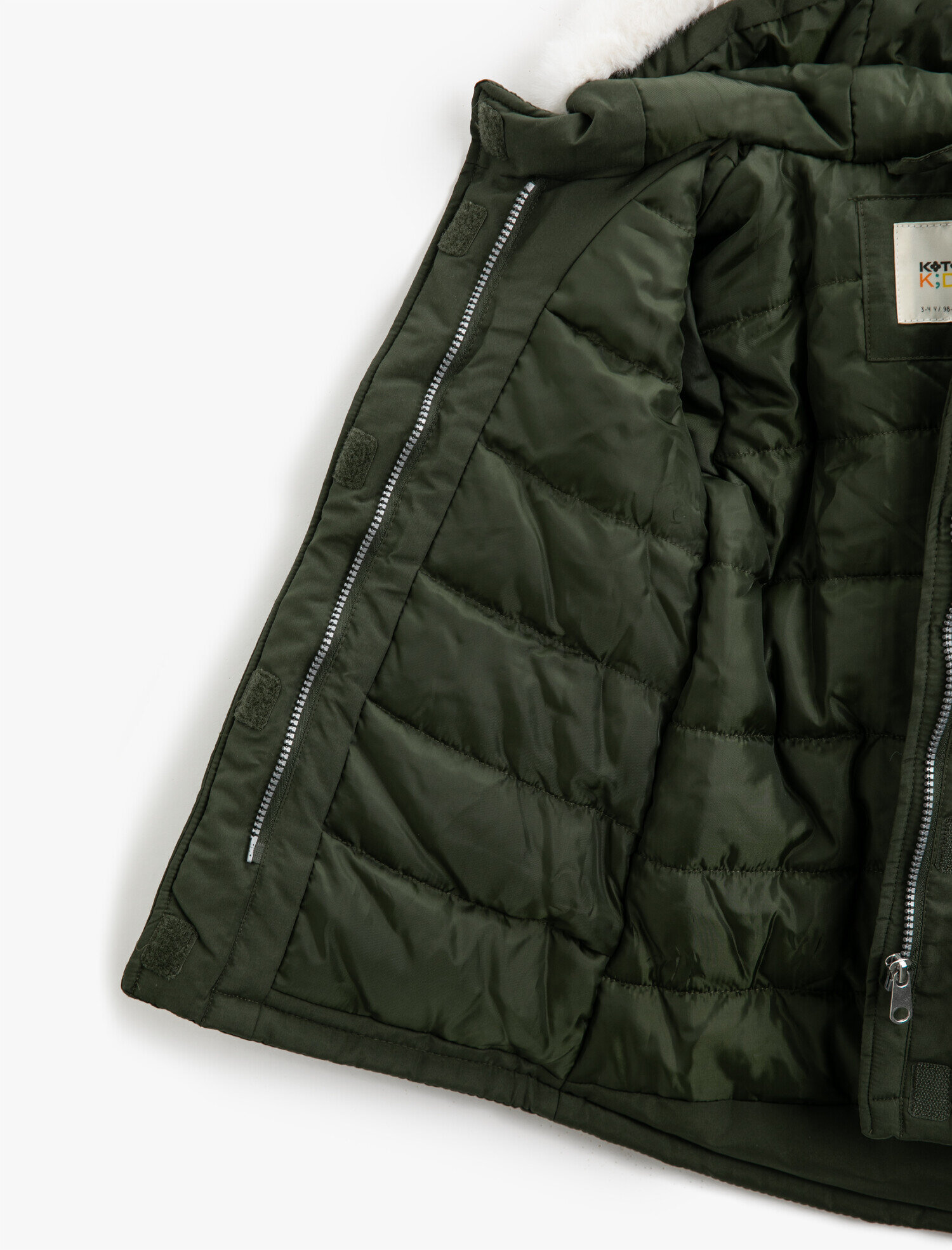  Kız Çocuk Kapüşonlu Suni Kürklü Baskılı Cepli Kaban