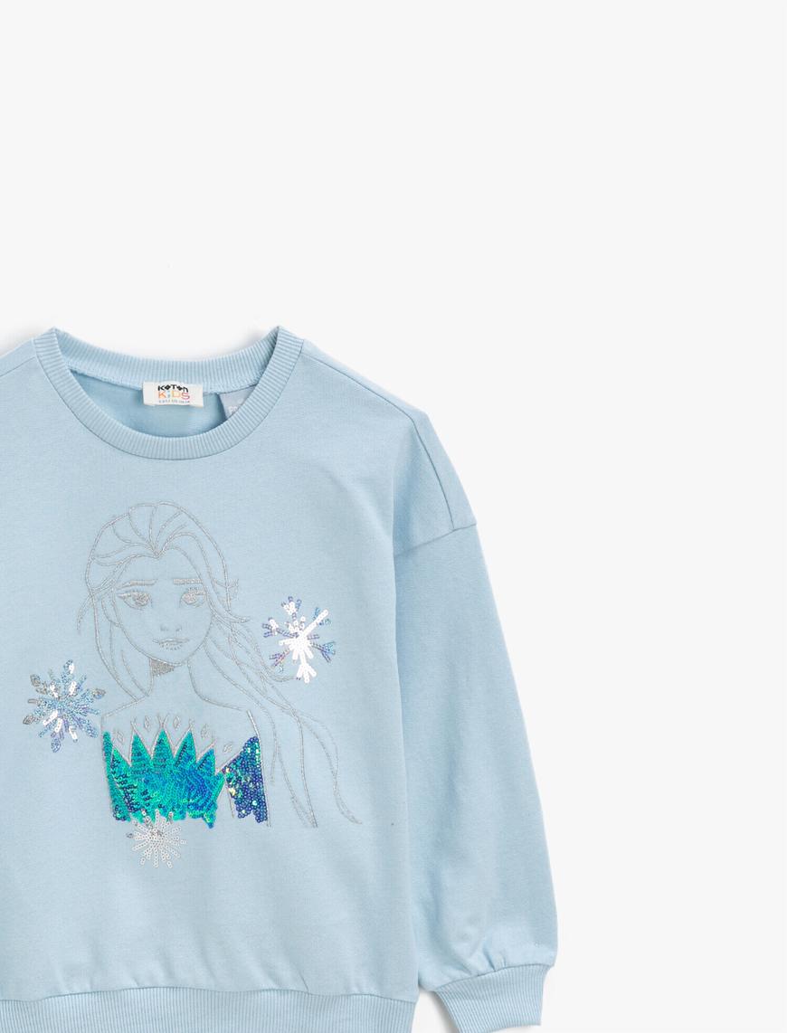  Kız Çocuk Frozen Lisanslı Pullu Pamuklu Bisiklet Yaka Uzun Kollu Sweatshirt