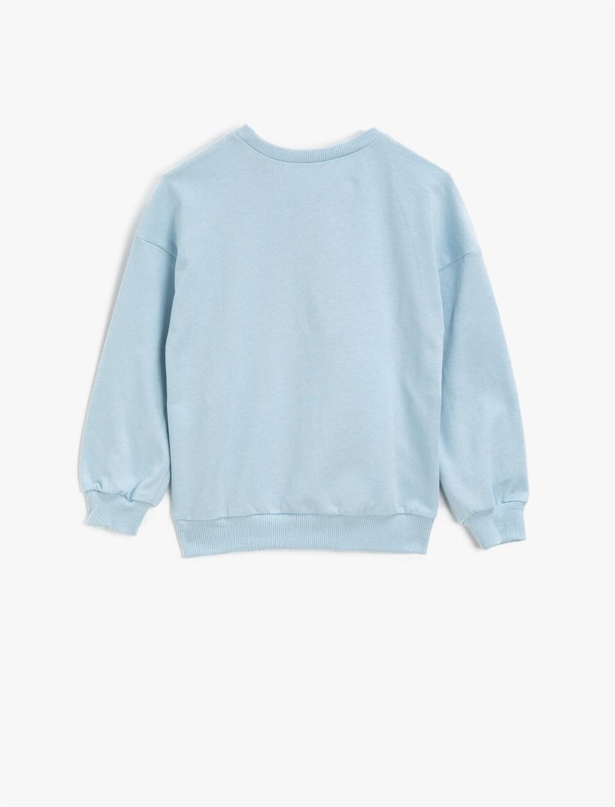 Kız Çocuk Frozen Lisanslı Pullu Pamuklu Bisiklet Yaka Uzun Kollu Sweatshirt