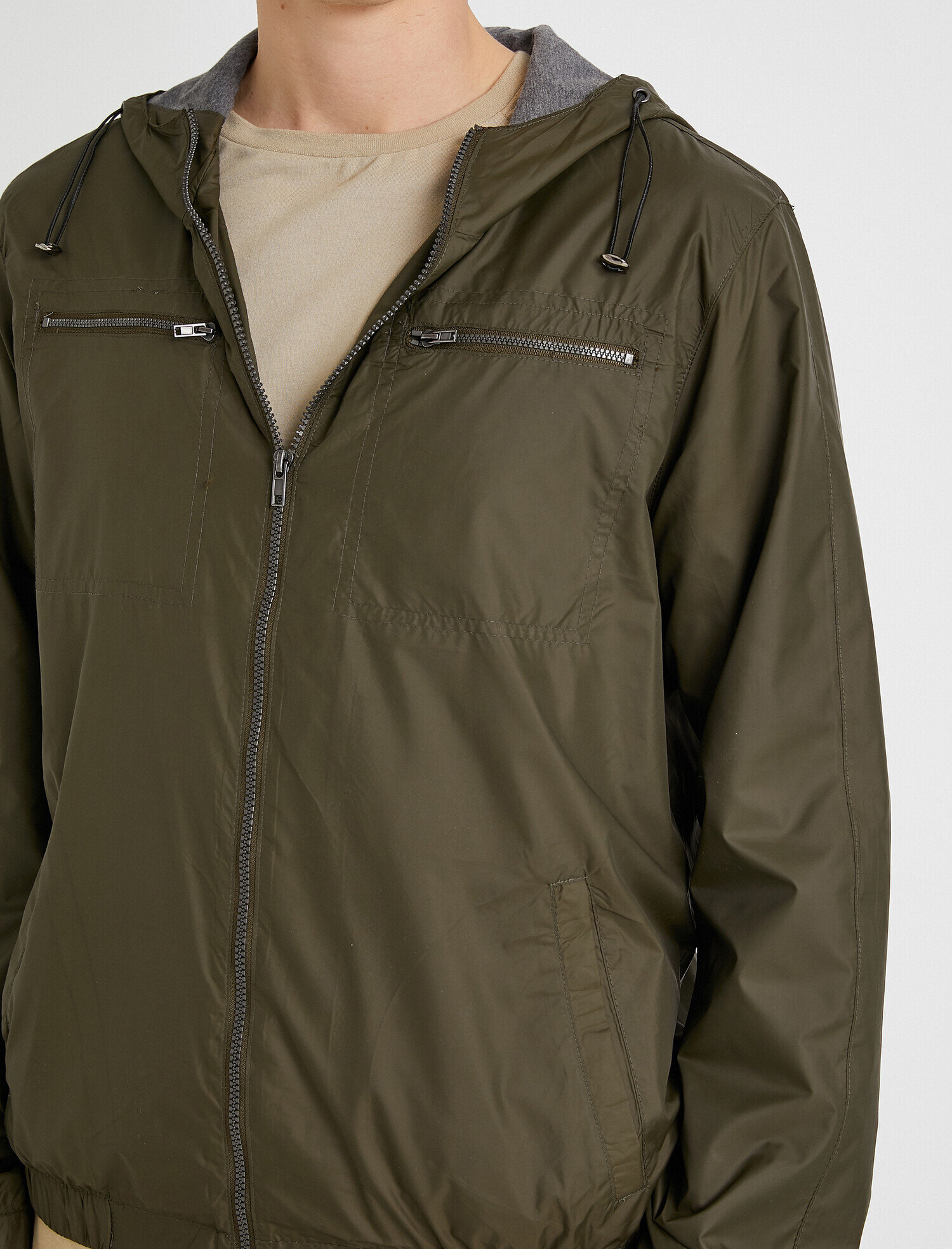 Kapüşonlu Mont Cepli Fermuarlı