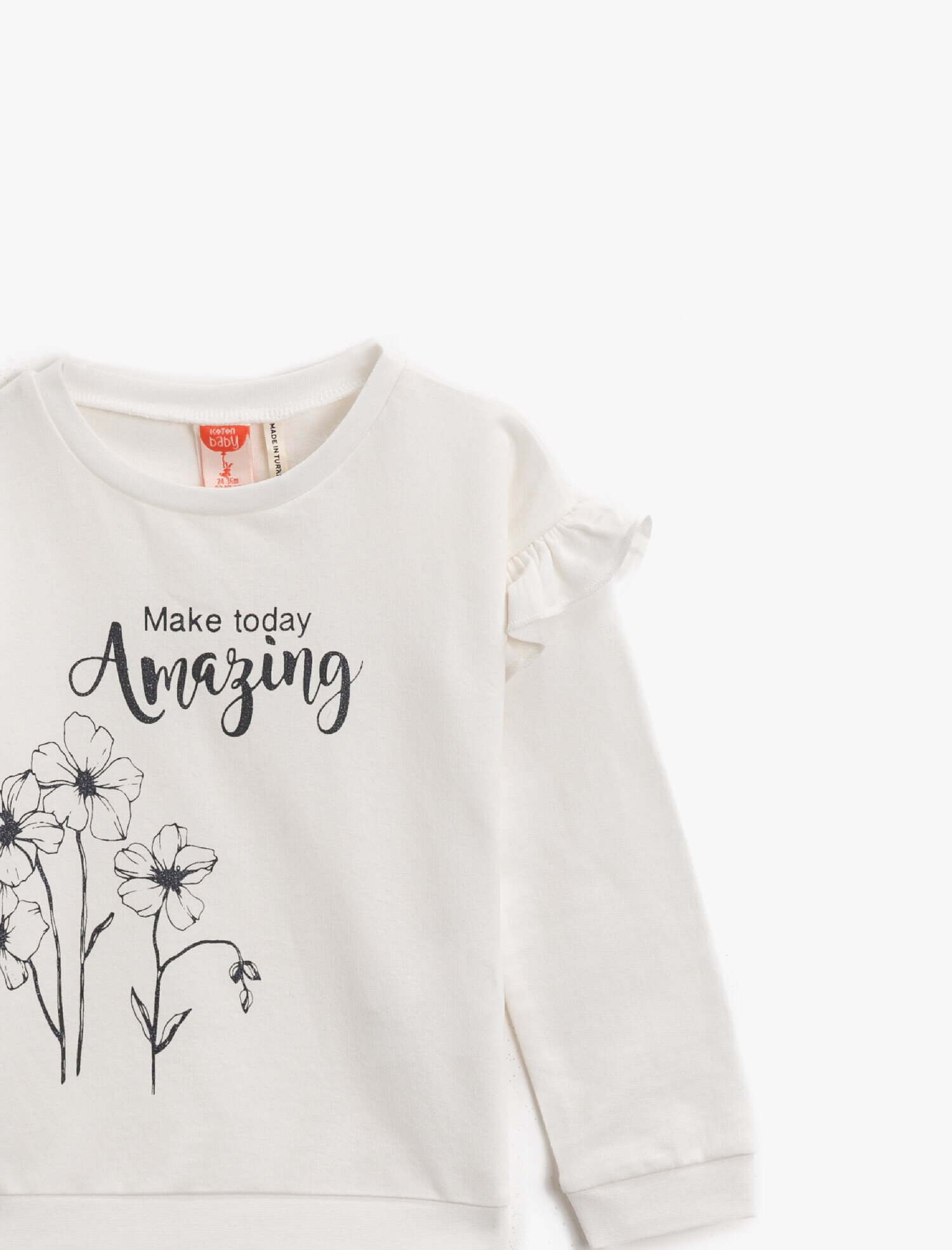 Kız Bebek Pamuklu Yazılı Baskılı Bisiklet Yaka Uzun Kollu Sweatshirt