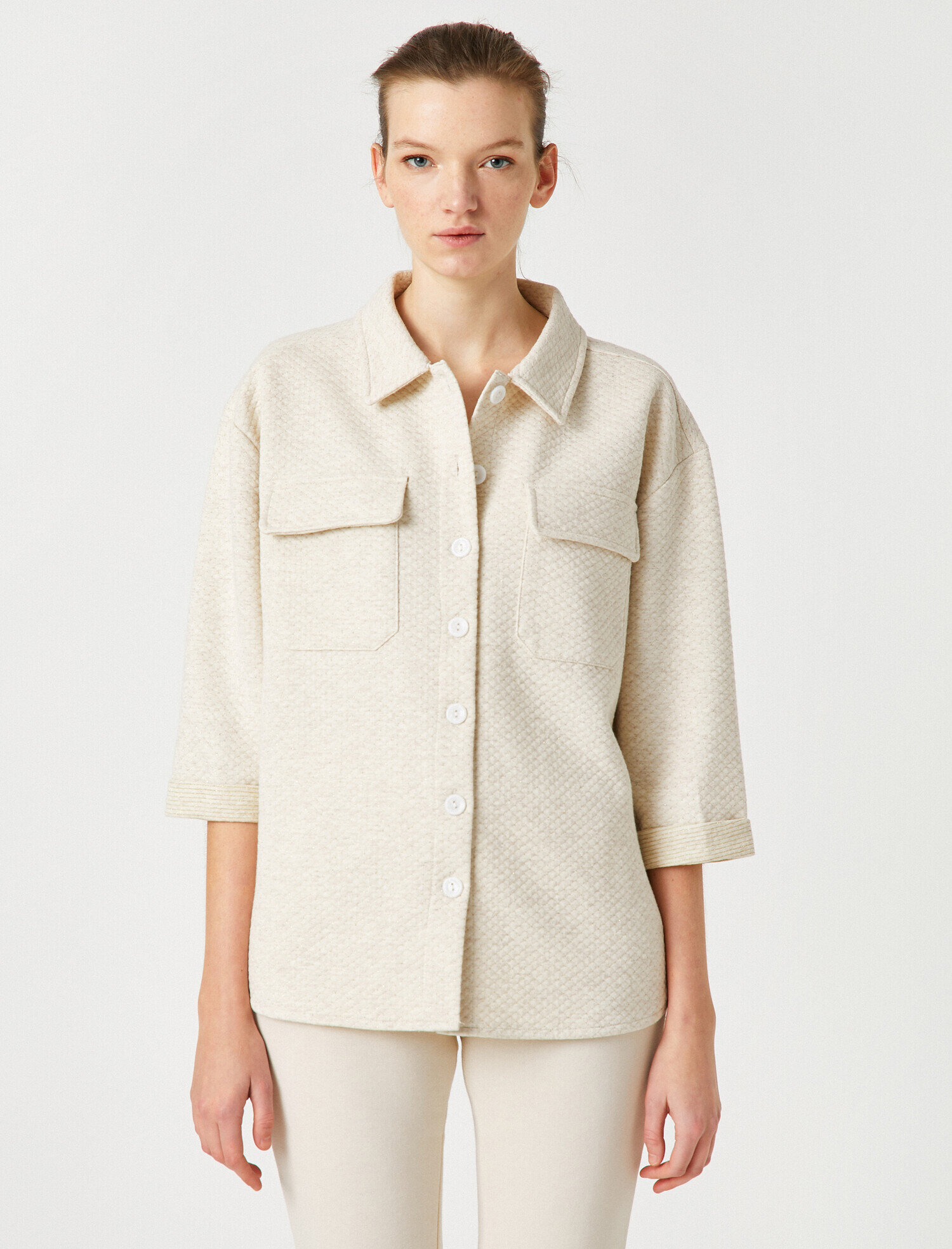 Gömlek Yaka Cepli Kapitoneli Pijama Üstü