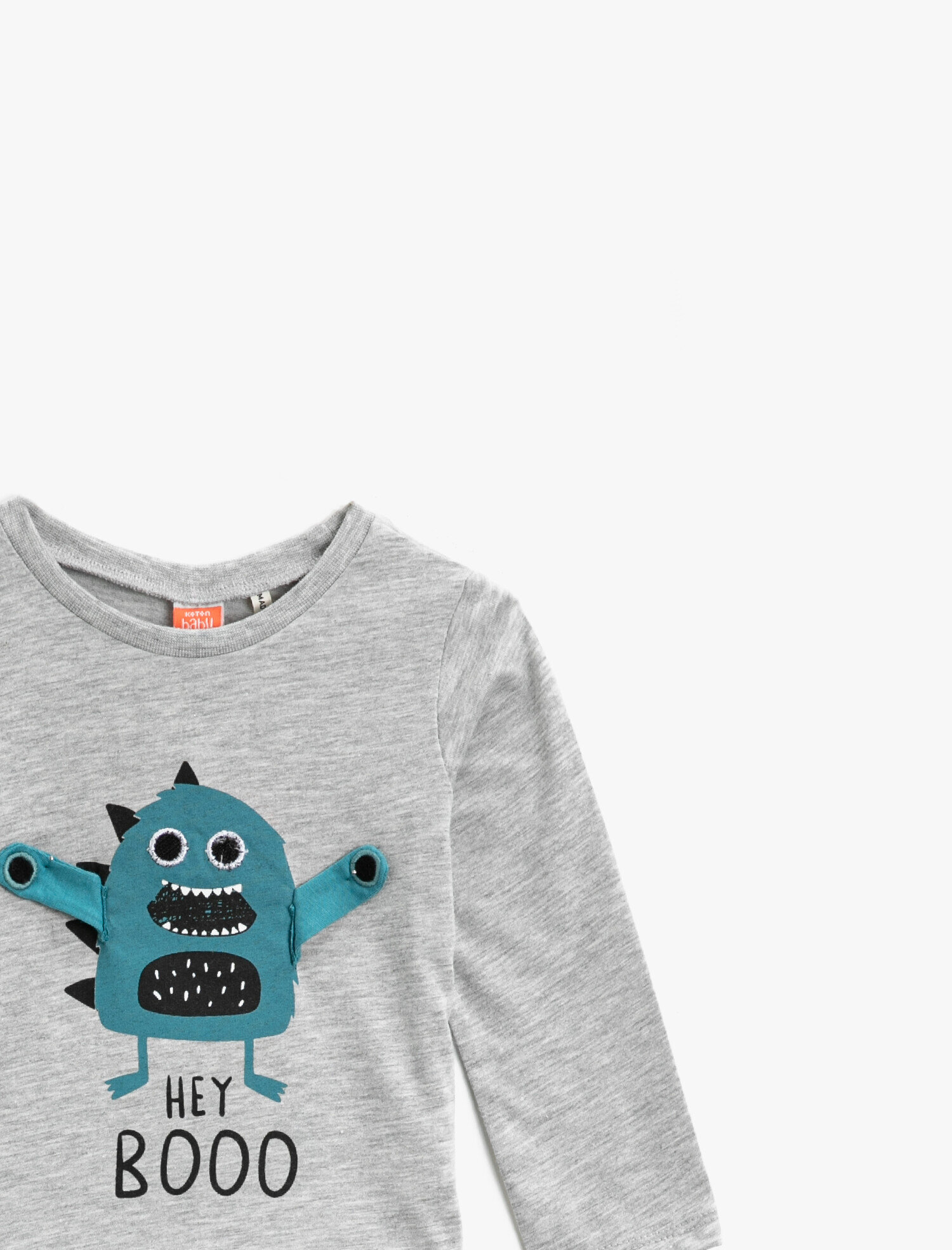 Gri Erkek Bebek Bisiklet Yaka Uzun Kollu Baskılı Tişört