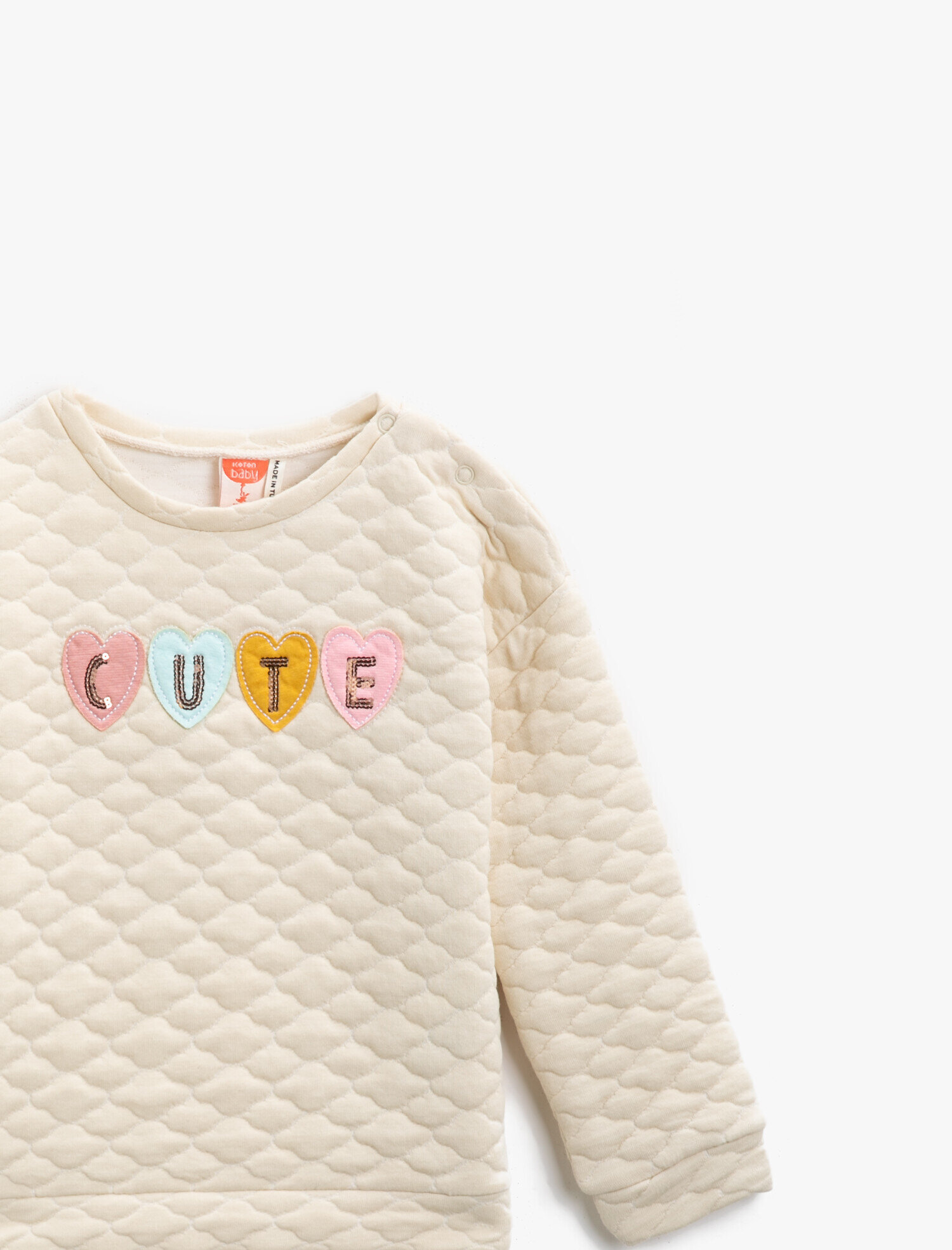  Kız Bebek Pullu İşlemeli Bisiklet Yaka Sweatshirt