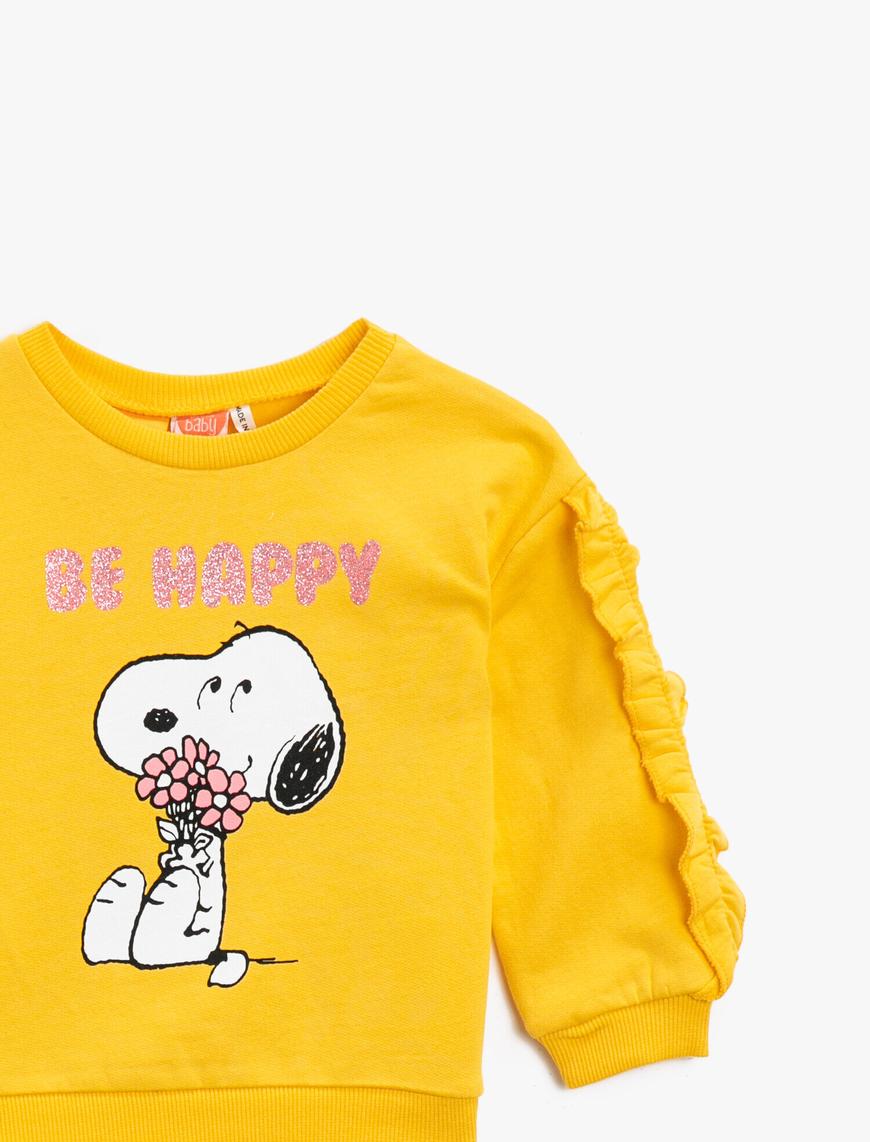  Kız Bebek Pamuklu Snoopy Lisanslı Baskılı Fırfırlı Sweatshirt