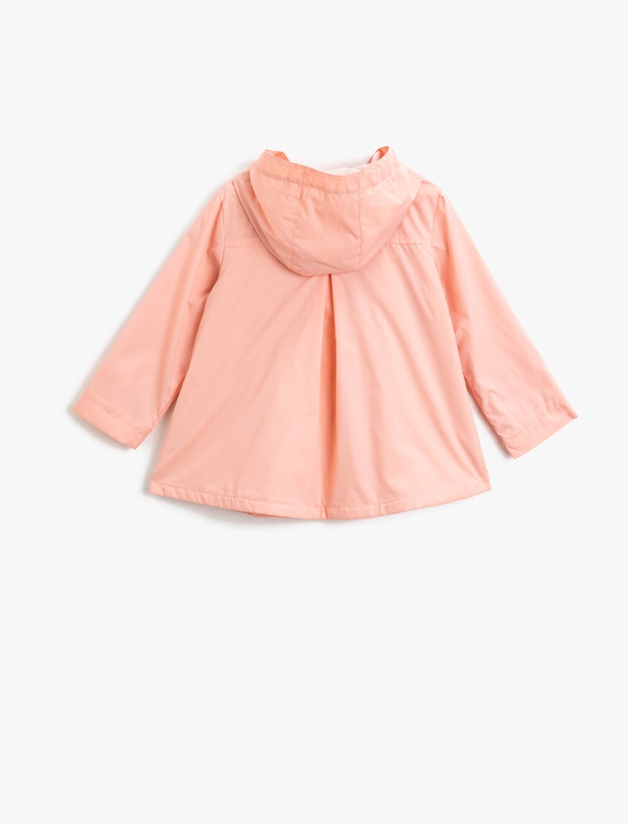 Kız Bebek Kapüşonlu Düğmeli Cepli Ceket