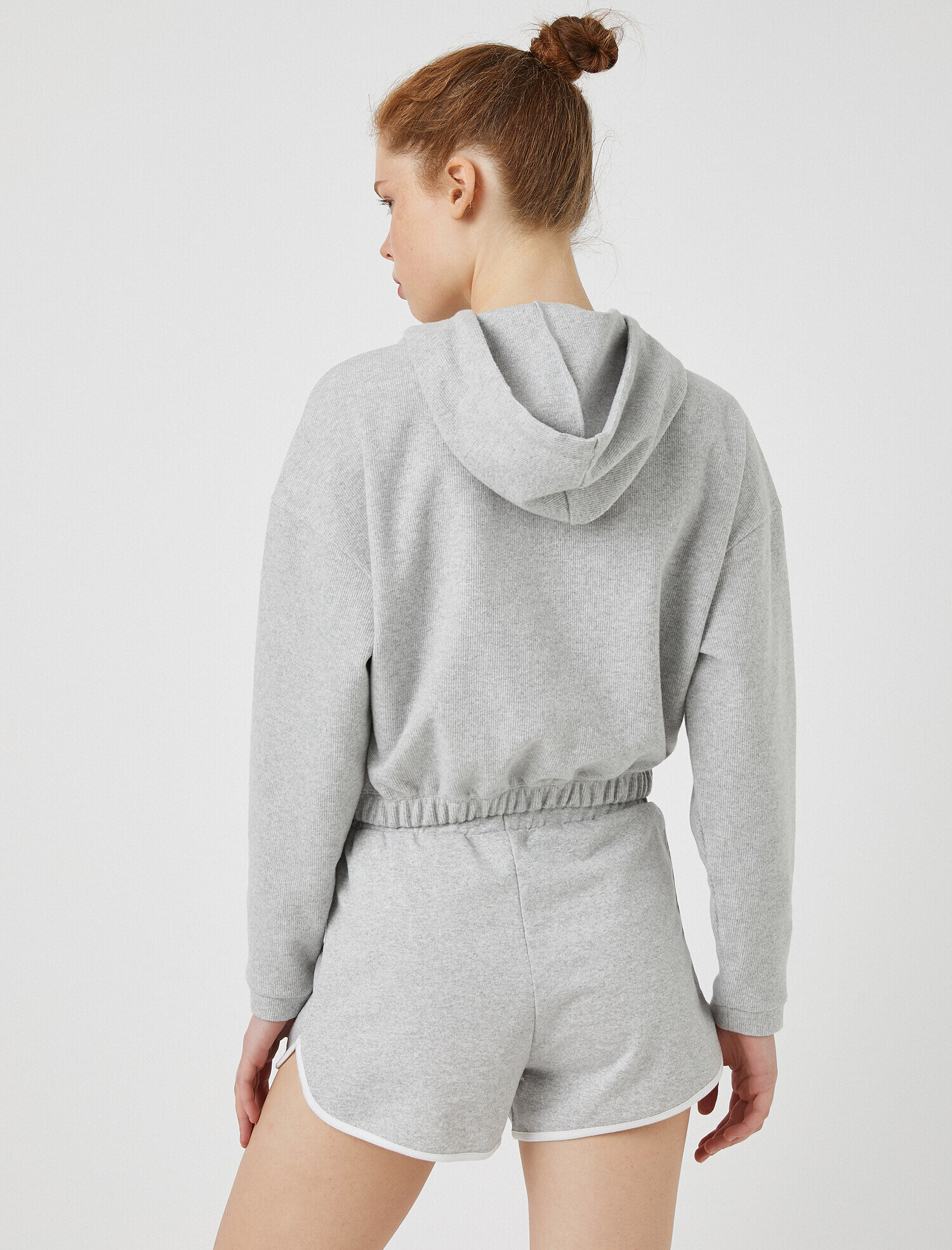   Crop Sweatshirt Kapüşonlu Fitilli Baskılı