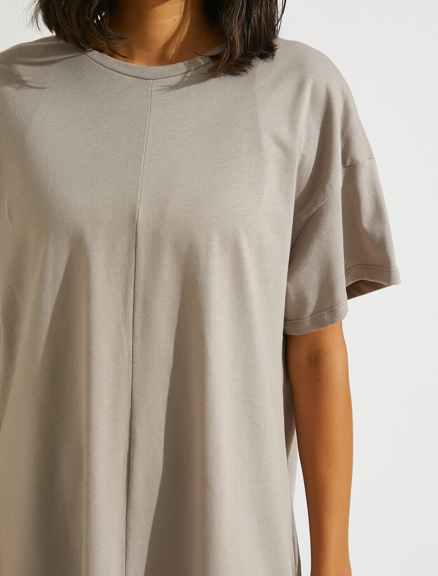   Yırtmaçlı Uzun Tişört Pamuklu