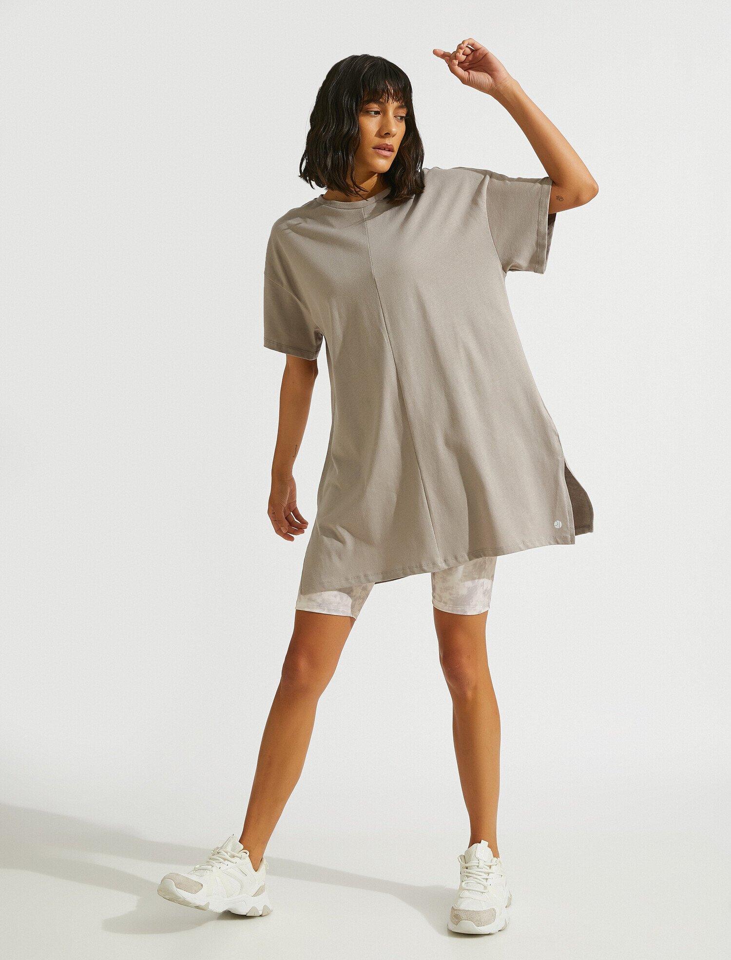   Yırtmaçlı Uzun Tişört Pamuklu