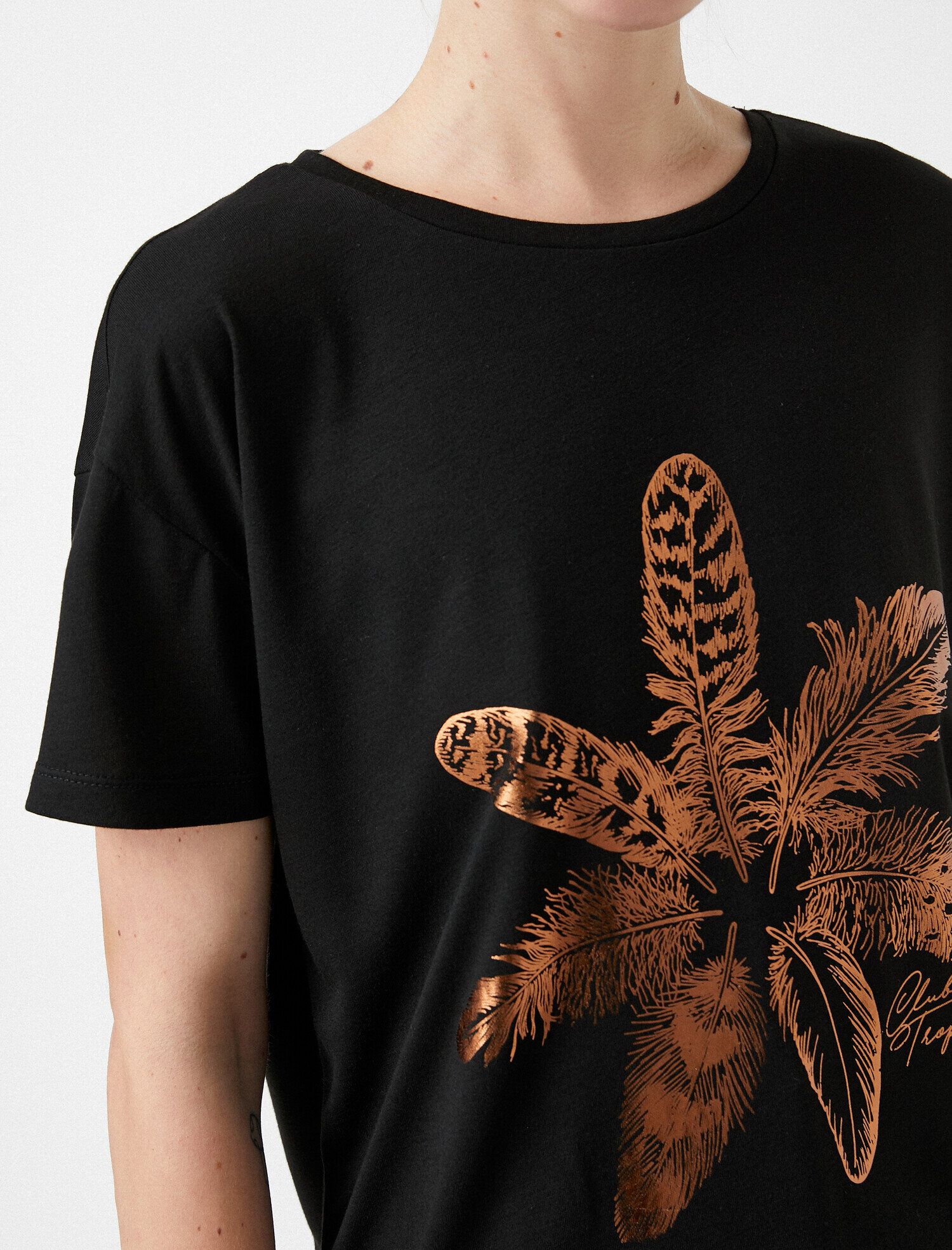   Baskılı Tişört Metalik Bisiklet Yaka Oversize