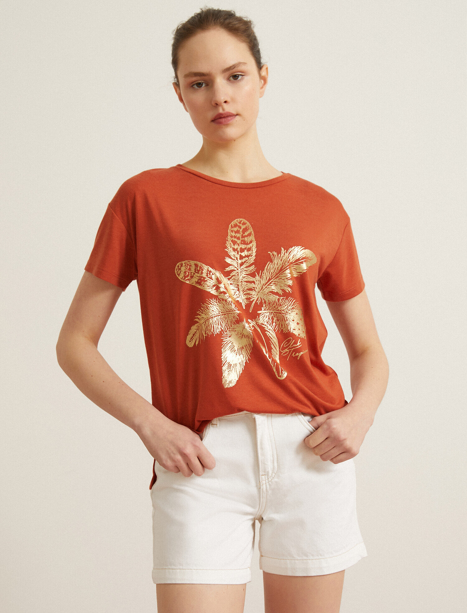   Baskılı Tişört Metalik Bisiklet Yaka Oversize