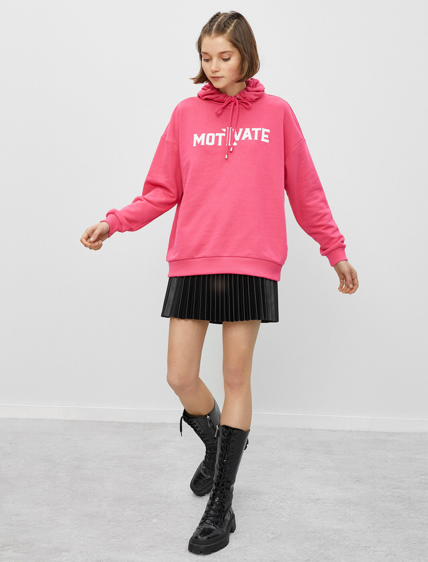   Pamuklu Kapüşonlu Yazılı Baskılı Sweatshirt Oversize