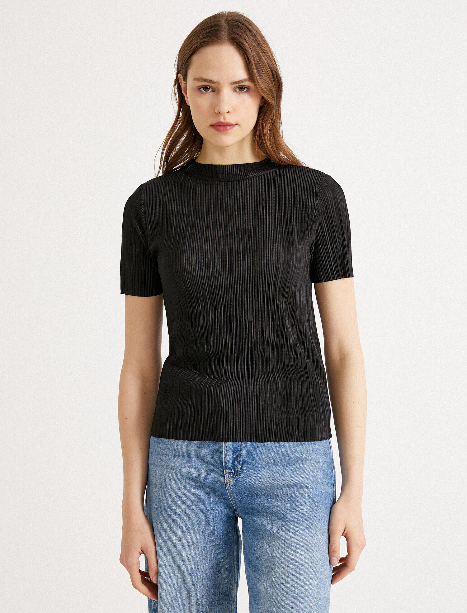   Dik Yaka Tişört Metalik