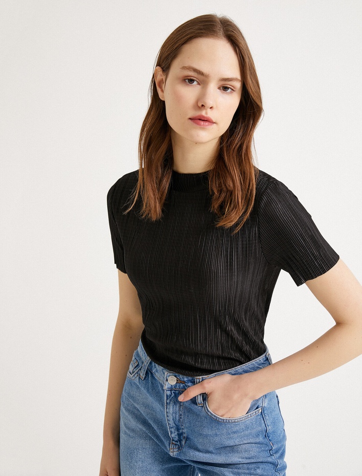  Dik Yaka Tişört Metalik