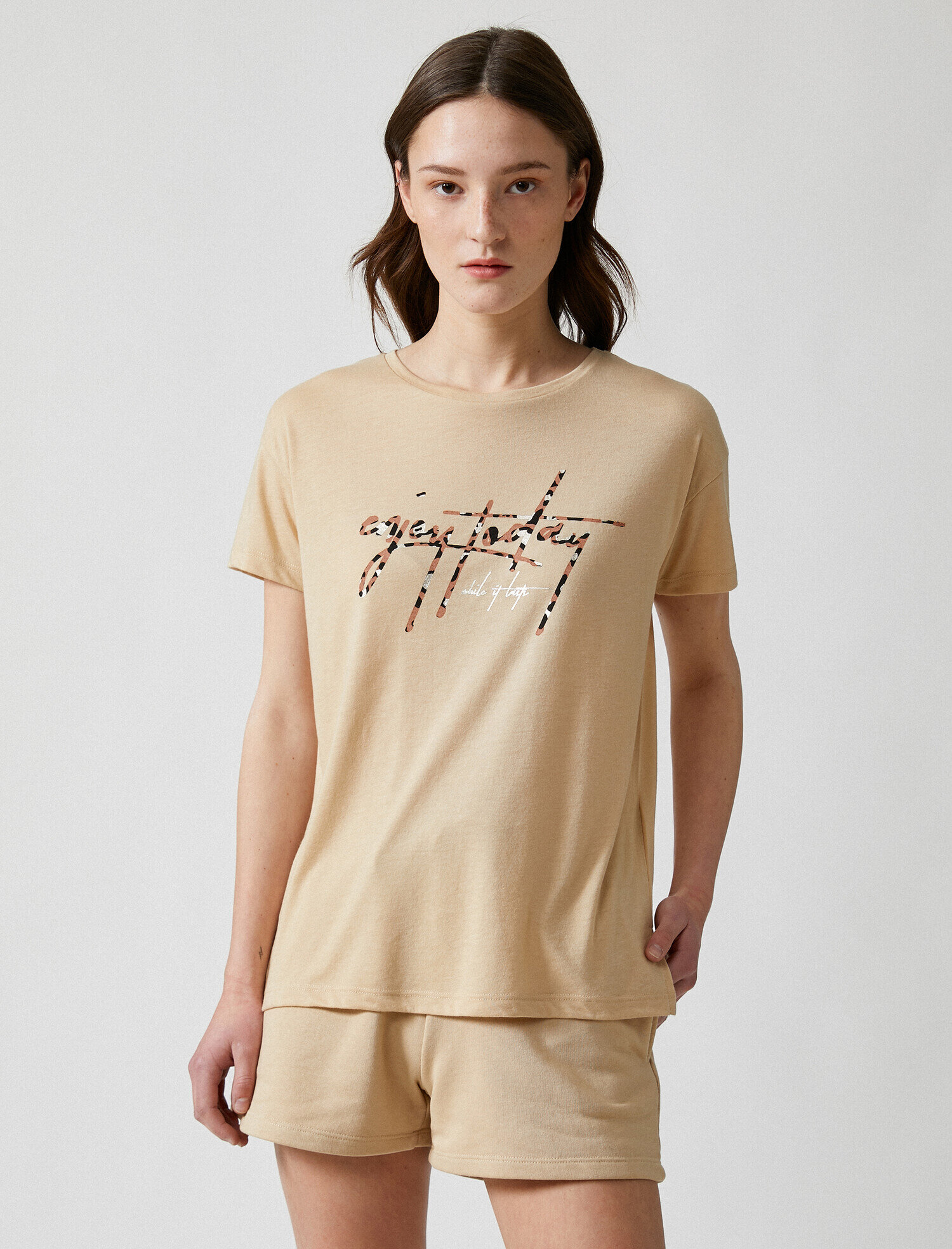   Slogan Tişört Bisiklet Yaka