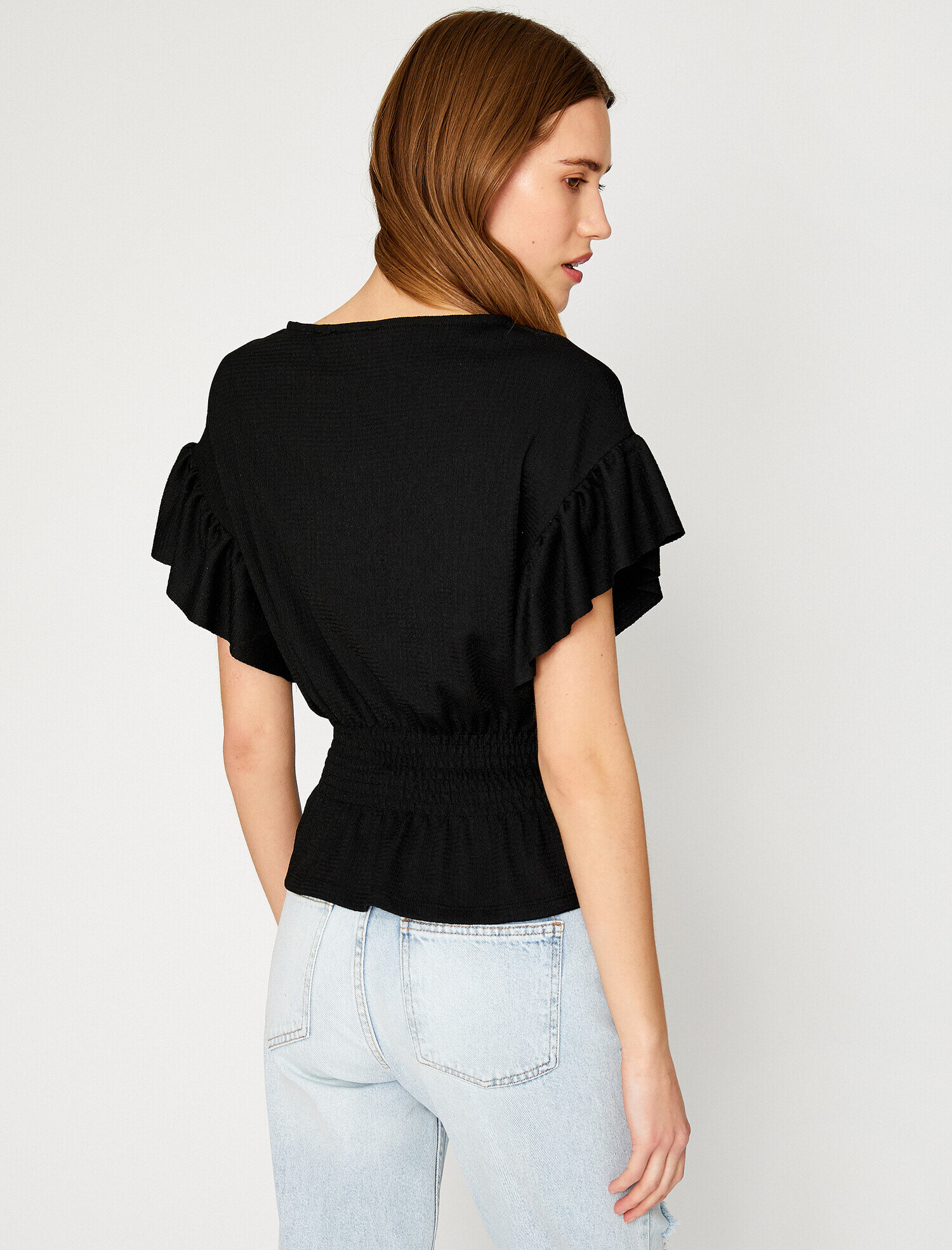   Bisiklet Yaka Tişört Fırfırlı