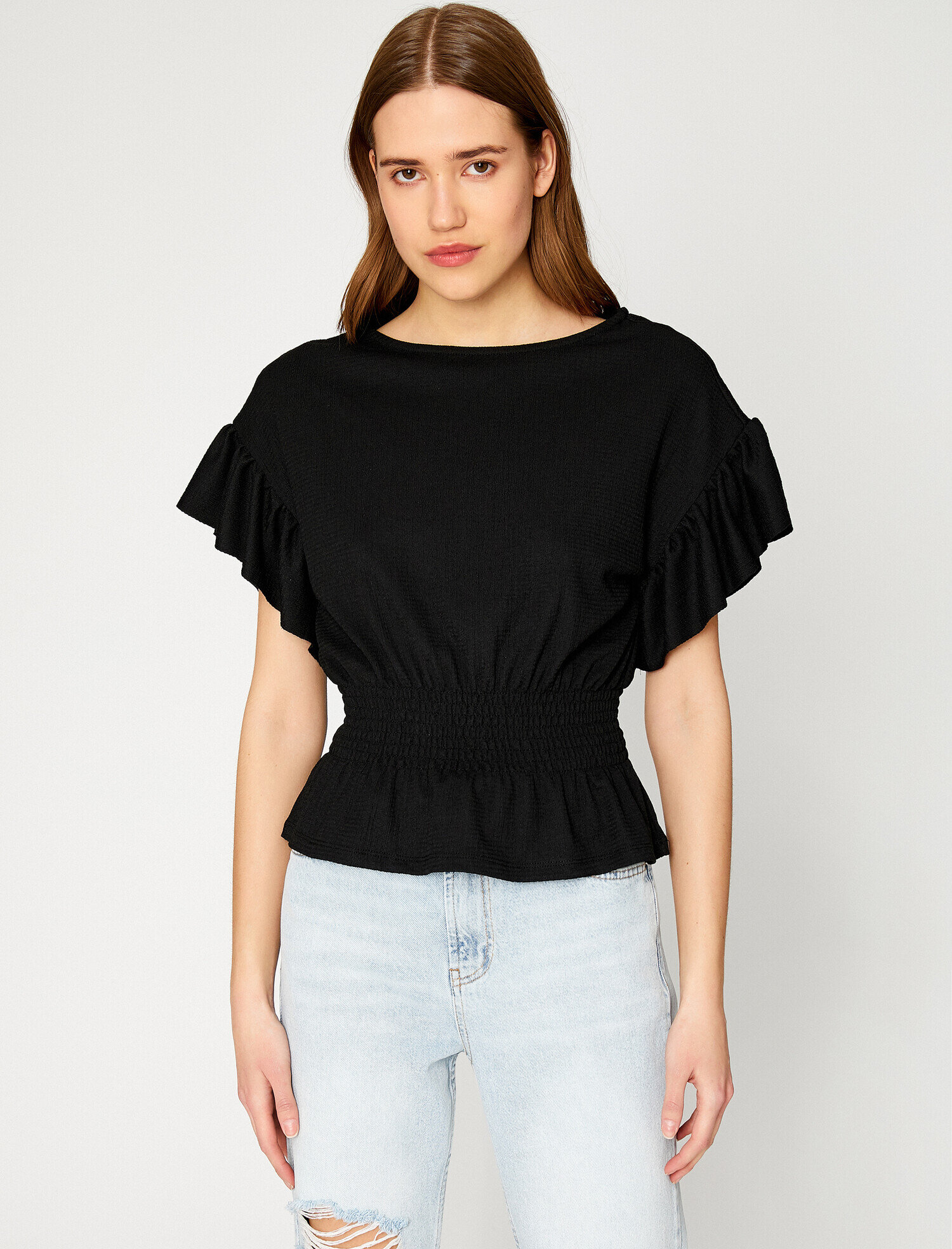   Bisiklet Yaka Tişört Fırfırlı