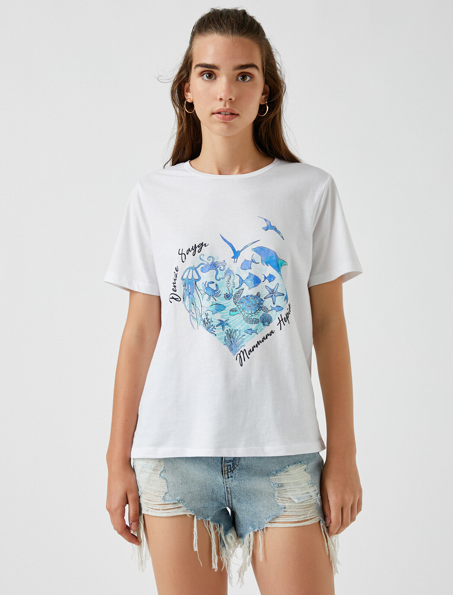   Marmara Temalı Baskılı Tişört Pamuklu