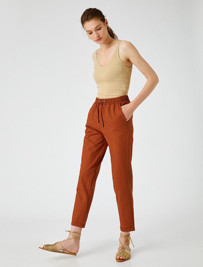  Keten Pantolon Belden Bağlamalı