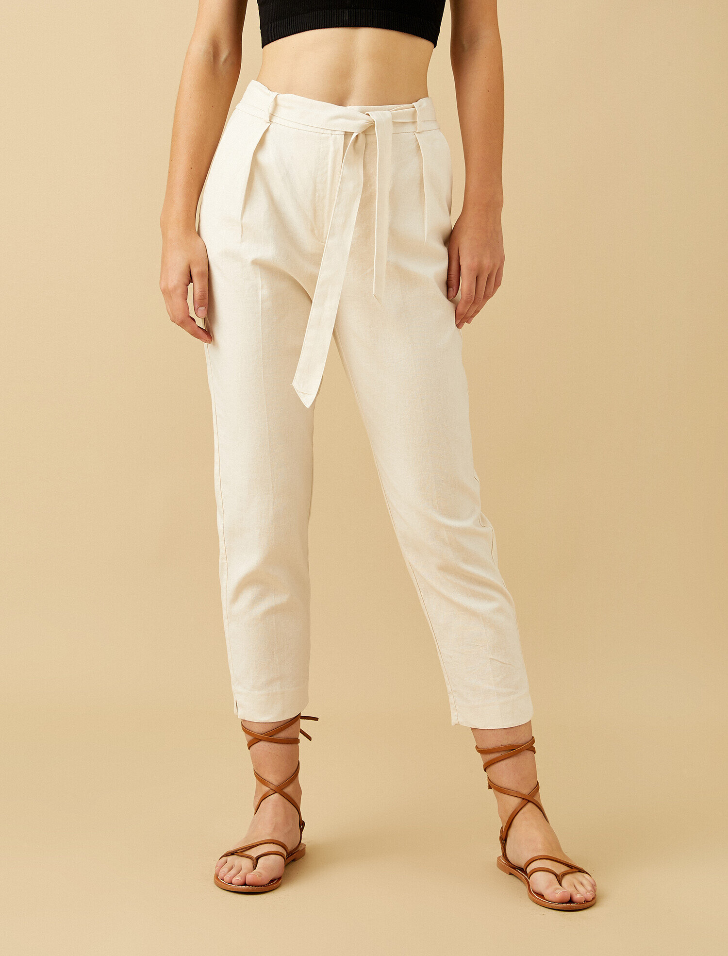Keten Pantolon Belden Bağlamalı