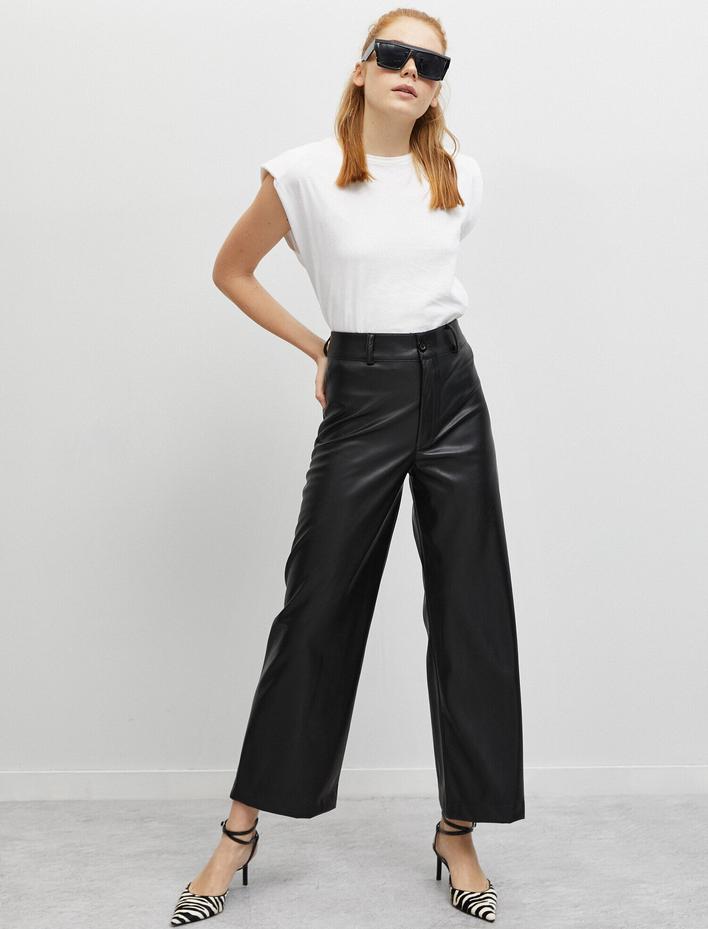  Suni Deri Geniş Paça Pantolon