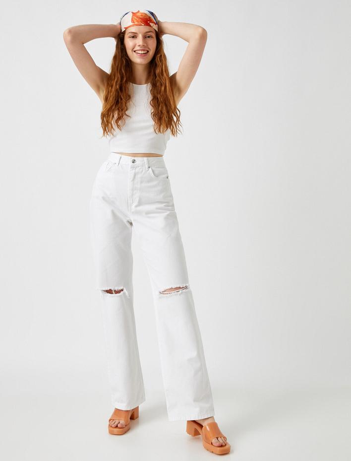  Kot Pantolon Geniş Paça Yüksek Bel Rahat Kesim