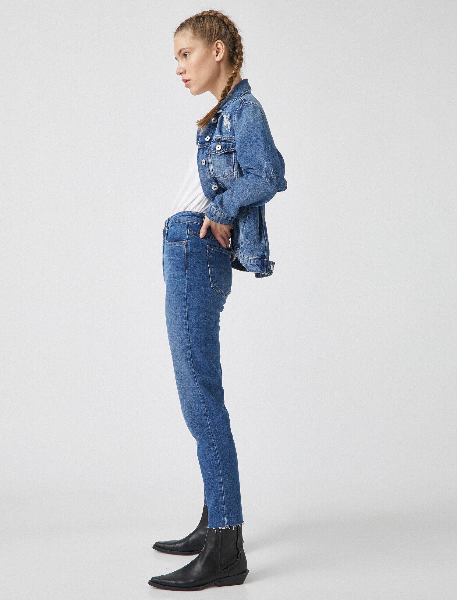   Pamuklu Mom Slim Jean - Yüksek Bel Hafif Dar Kesim Dar Paça Pantolon