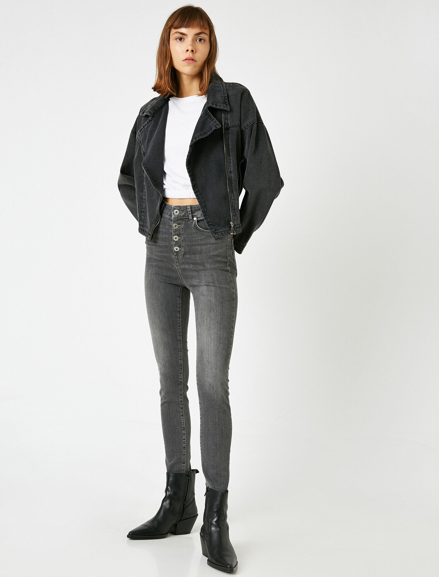   Cotton High Waist Skinny Jeans