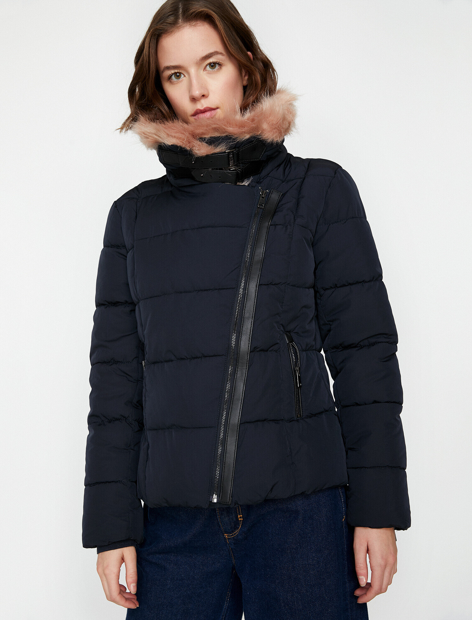   Suni Kürk Detaylı Şişme Mont