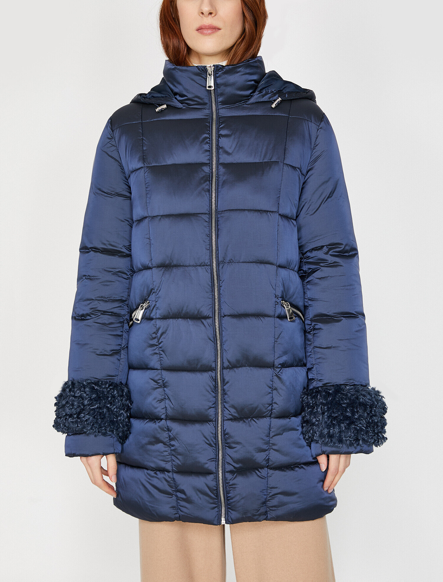   Suni Kürk Detaylı Uzun Şişme Mont