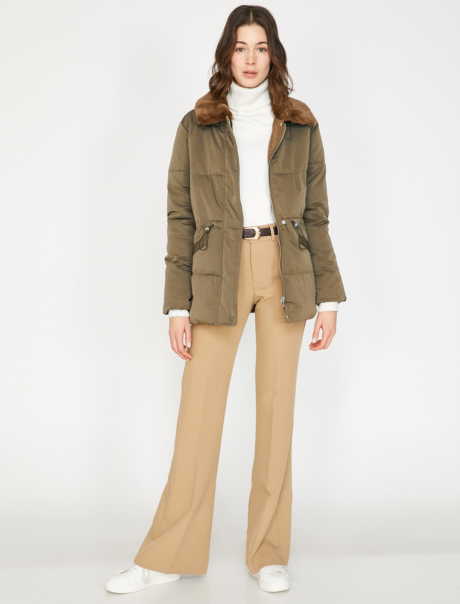 Suni Kürk Detaylı Şişme Mont