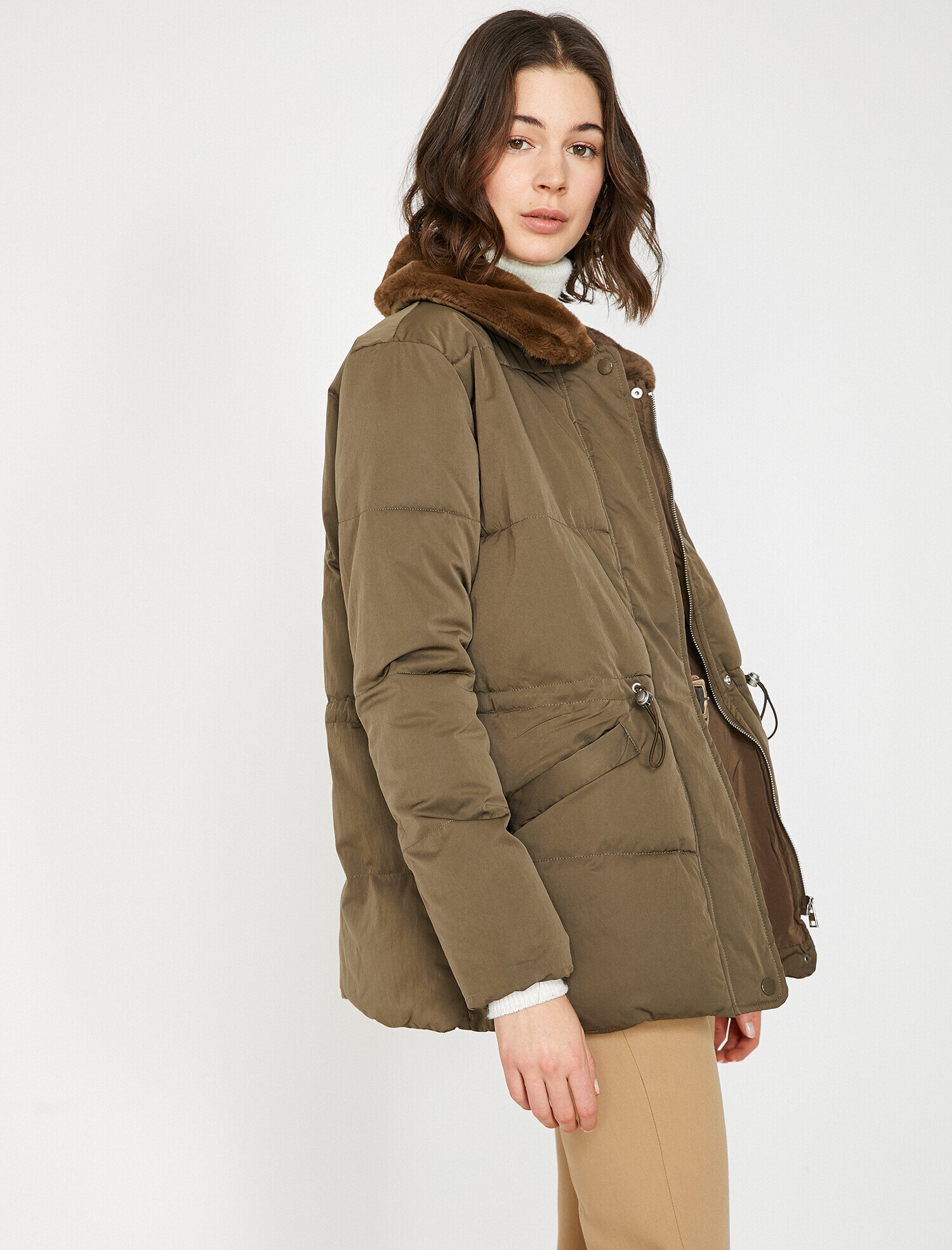 Suni Kürk Detaylı Şişme Mont