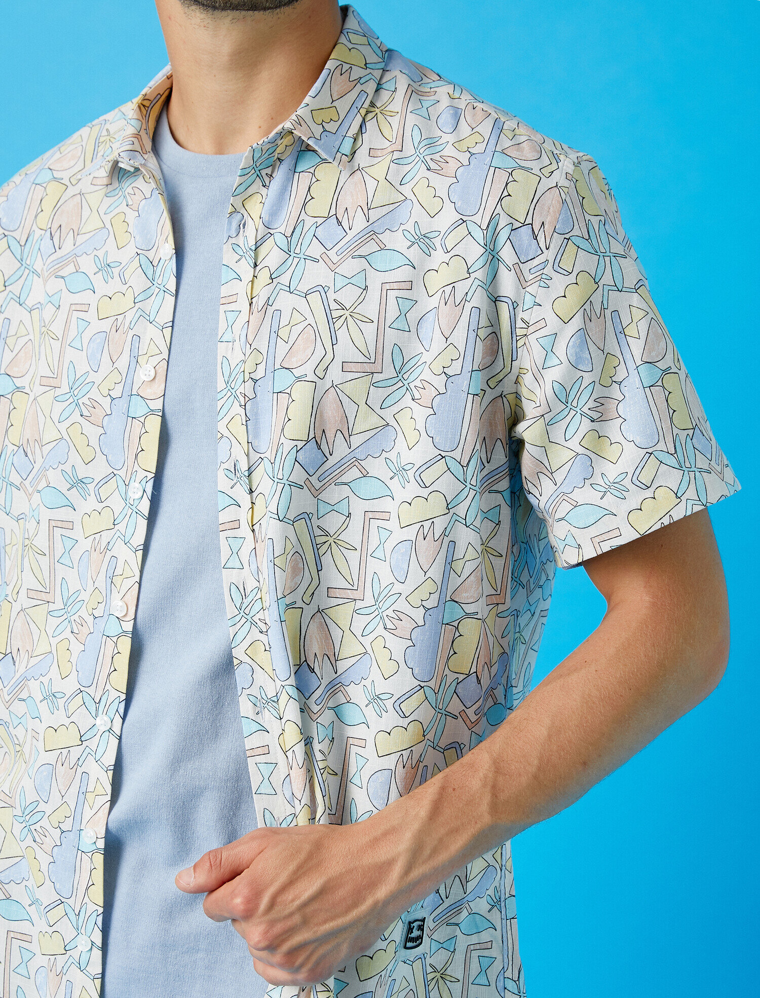   Kısa Kollu Gömlek Baskılı Pamuklu