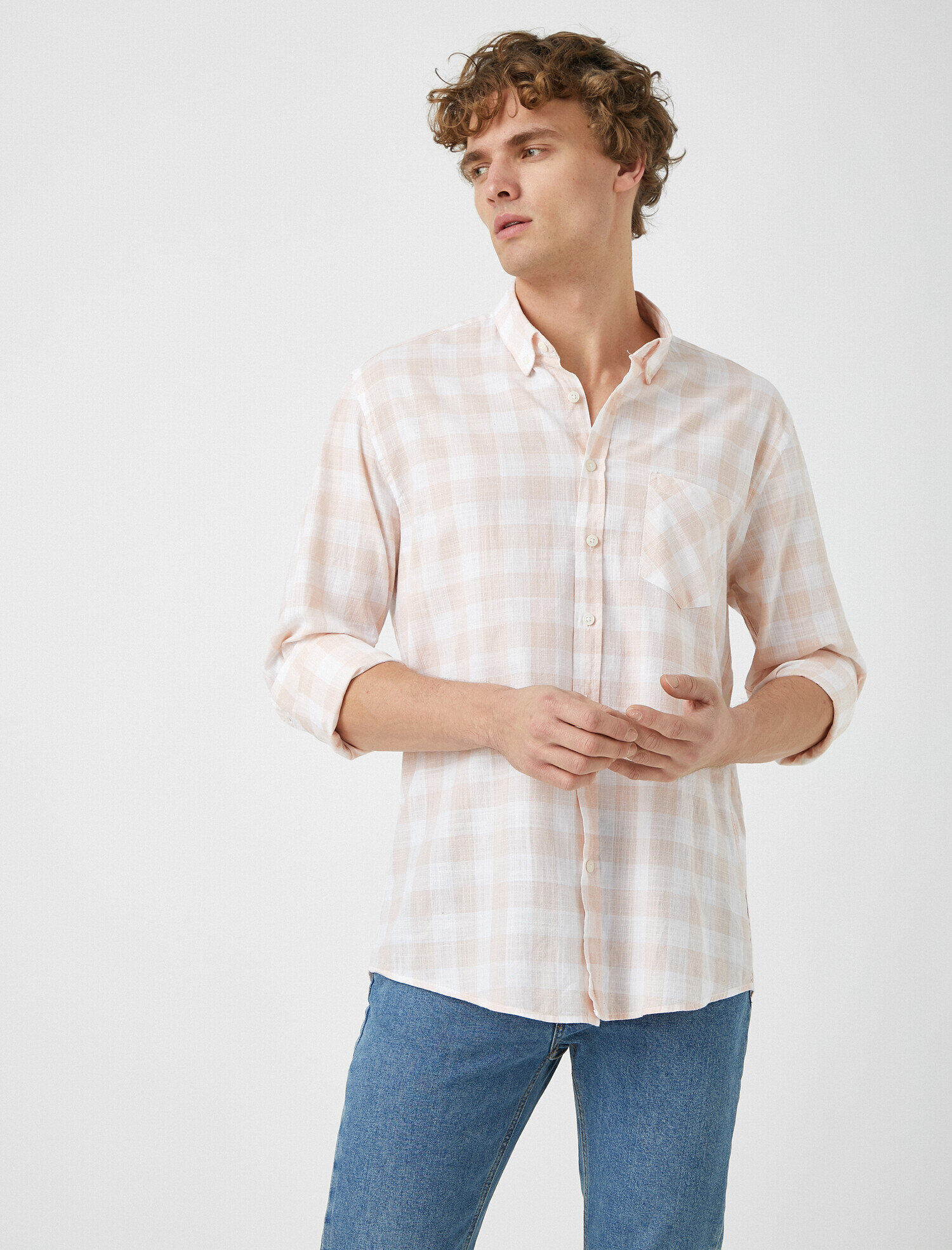   Kareli Uzun Kollu Cepli Pamuklu Klasik Yaka Gömlek