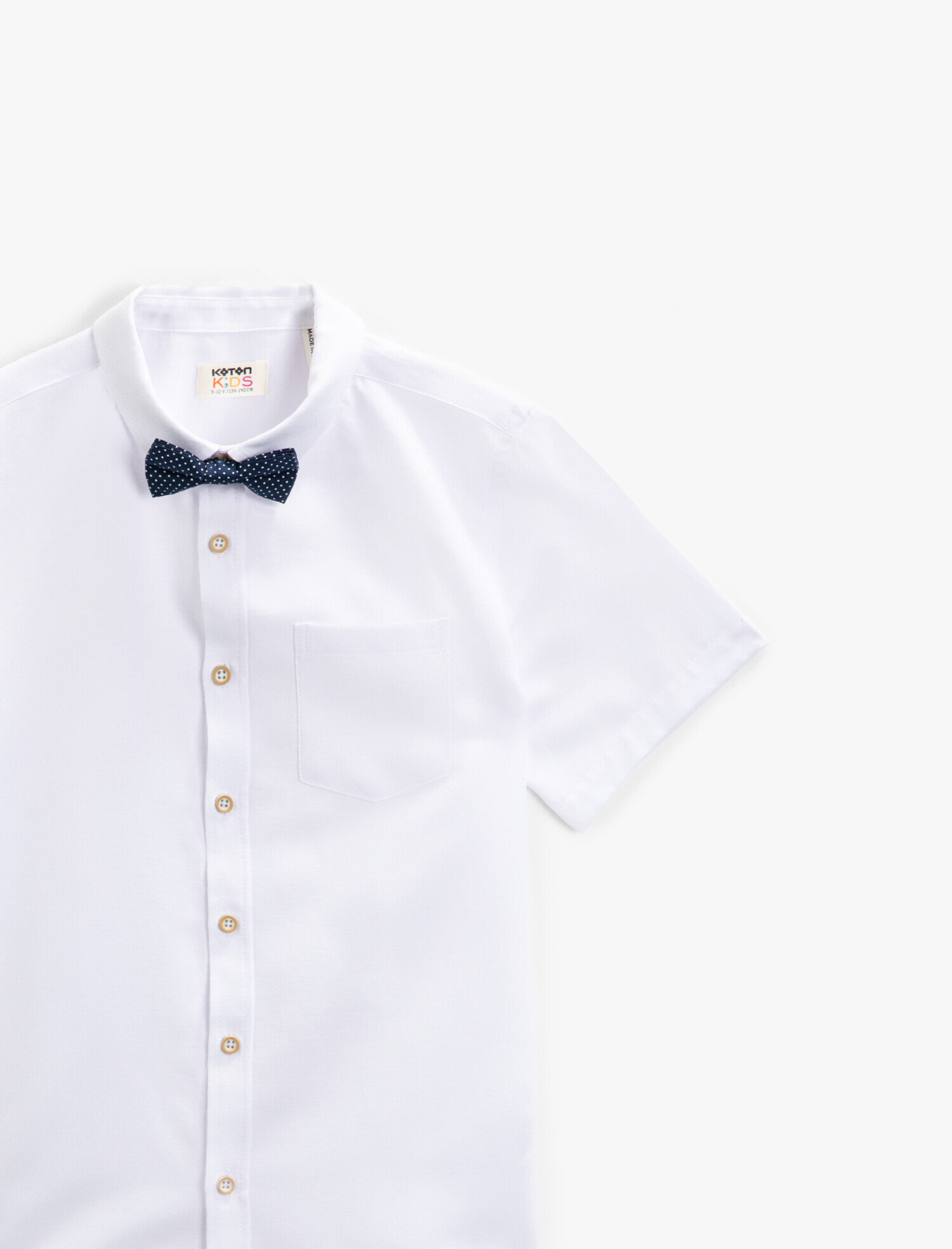  Erkek Çocuk Kısa Kollu Gömlek Klasik Yaka Pamuklu Papyonlu